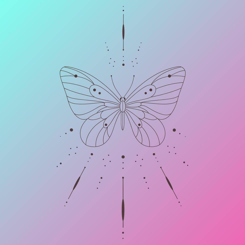 sketch of a butterfly on gradient background vector