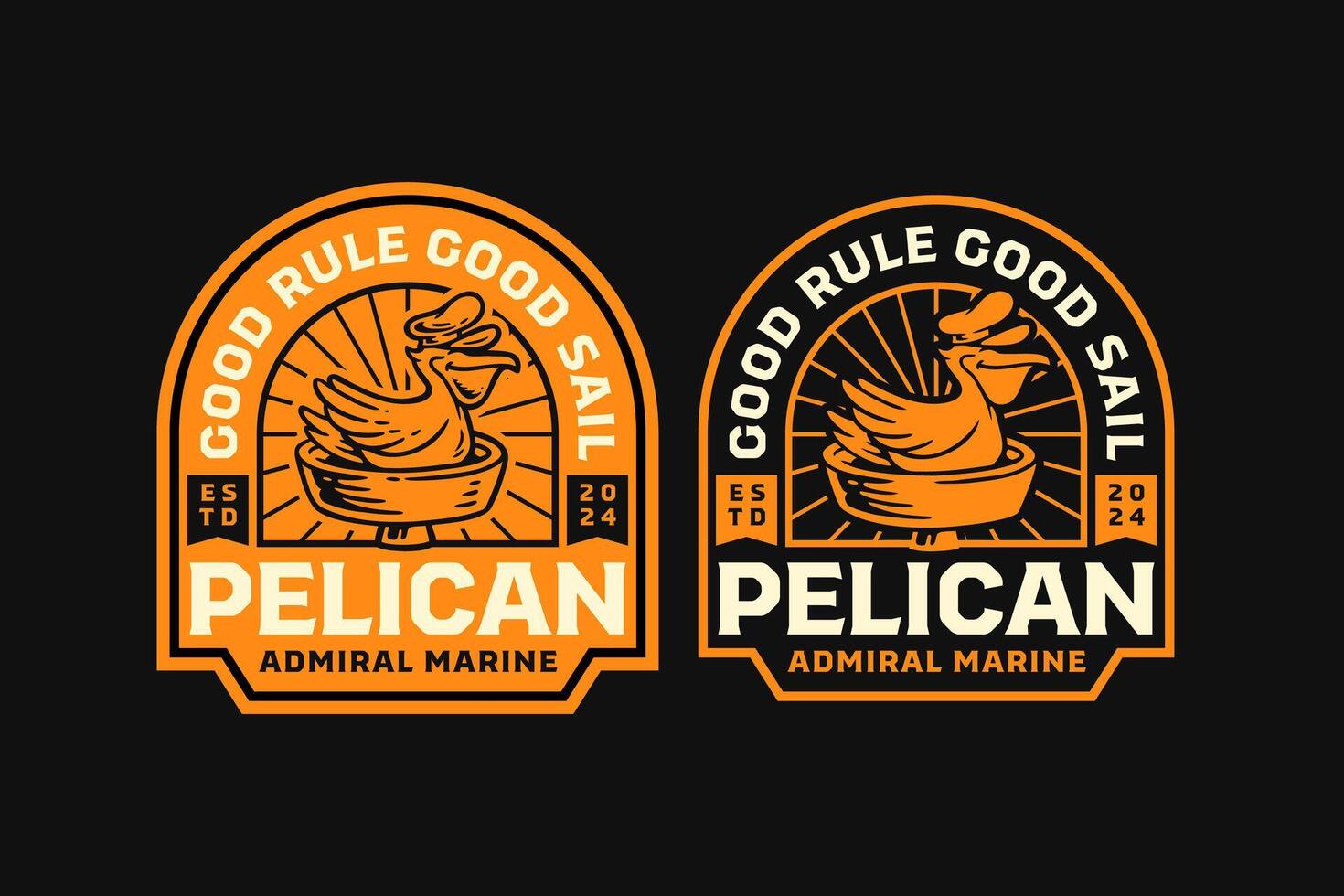 pelican bird with sailor captain hat and barrel badge logo collection design for nautical, adventure and sailing vector