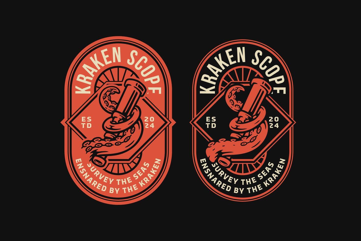 kraken or octopus tentacle wrapped around binoculars badge logo collection design for nautical, adventure, industry and sailing vector