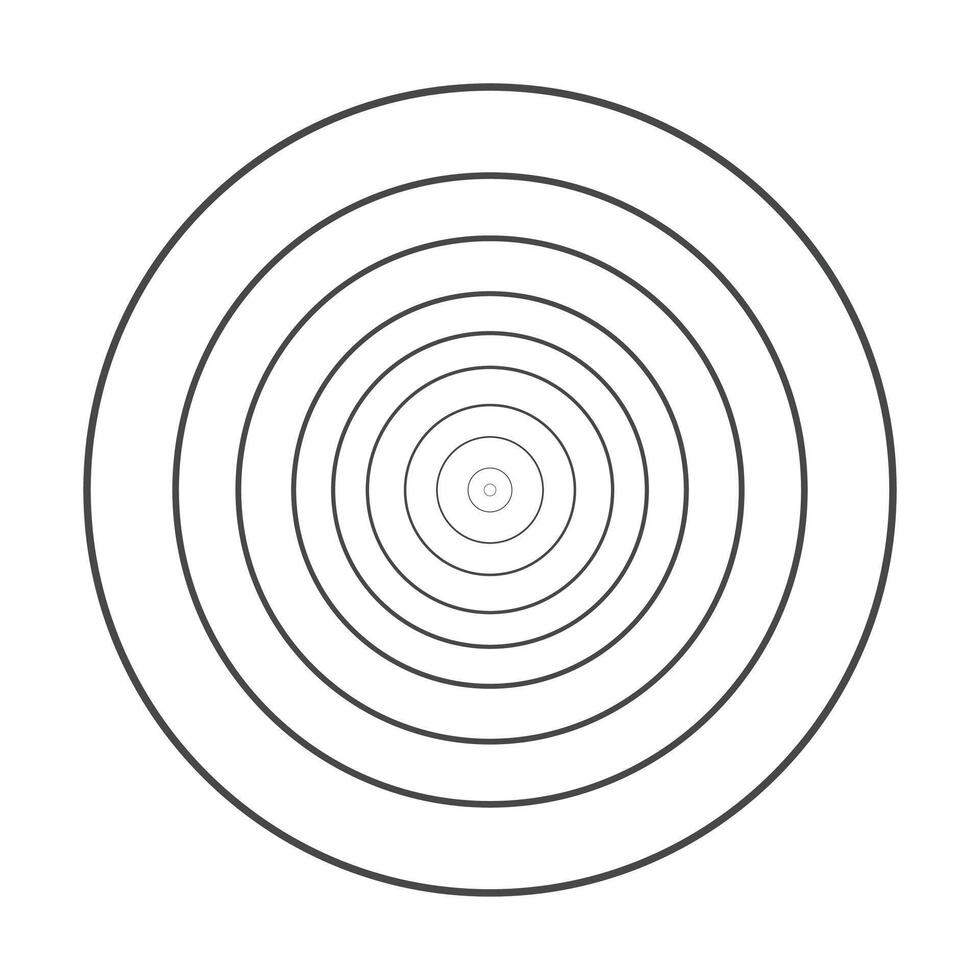 Concentric grey color circle elements with a white background. Circle spin target, Radio station signal, or Center minimal radial ripple line outline abstractionism. vector