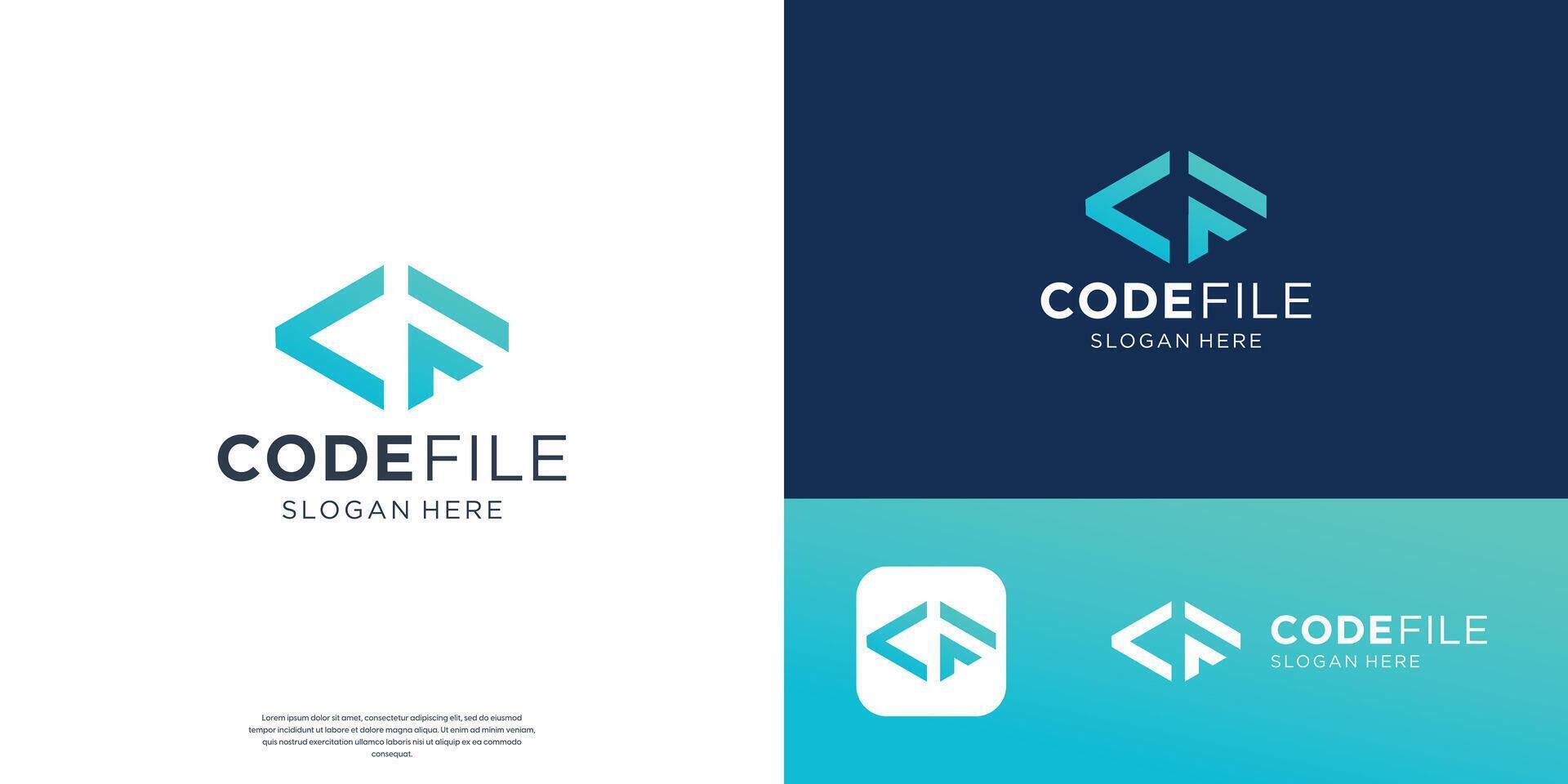initial letter c and f coding logo design template. vector