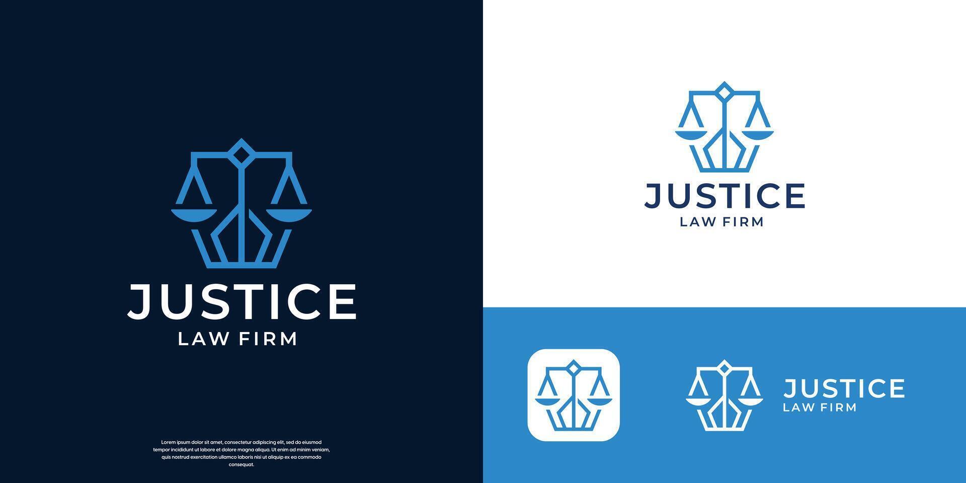 Scale law logo silhouette minimalist line style. Justice attorney judge balance icon vector