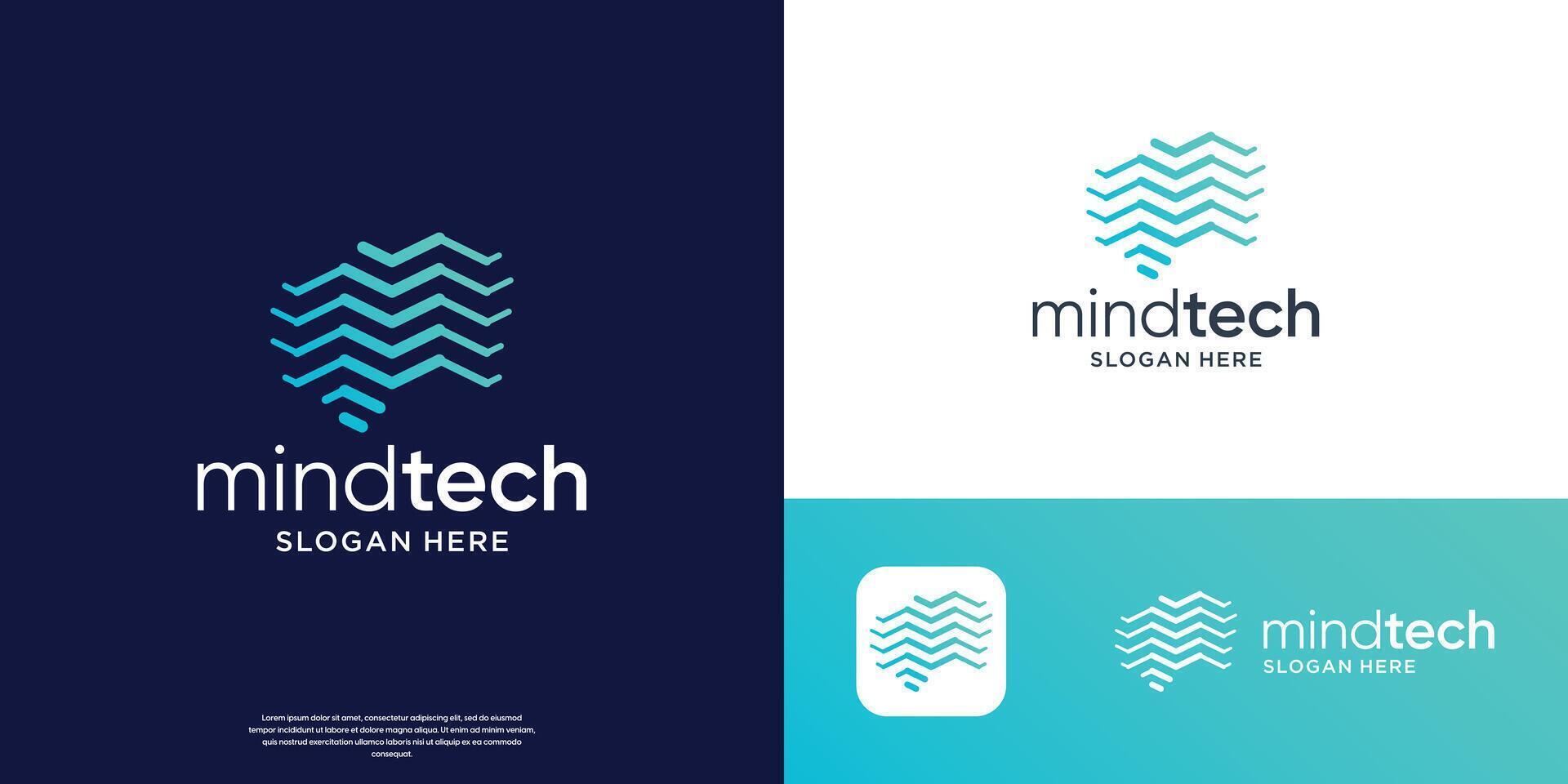 creative mind logo tech with flow line art style concept. vector
