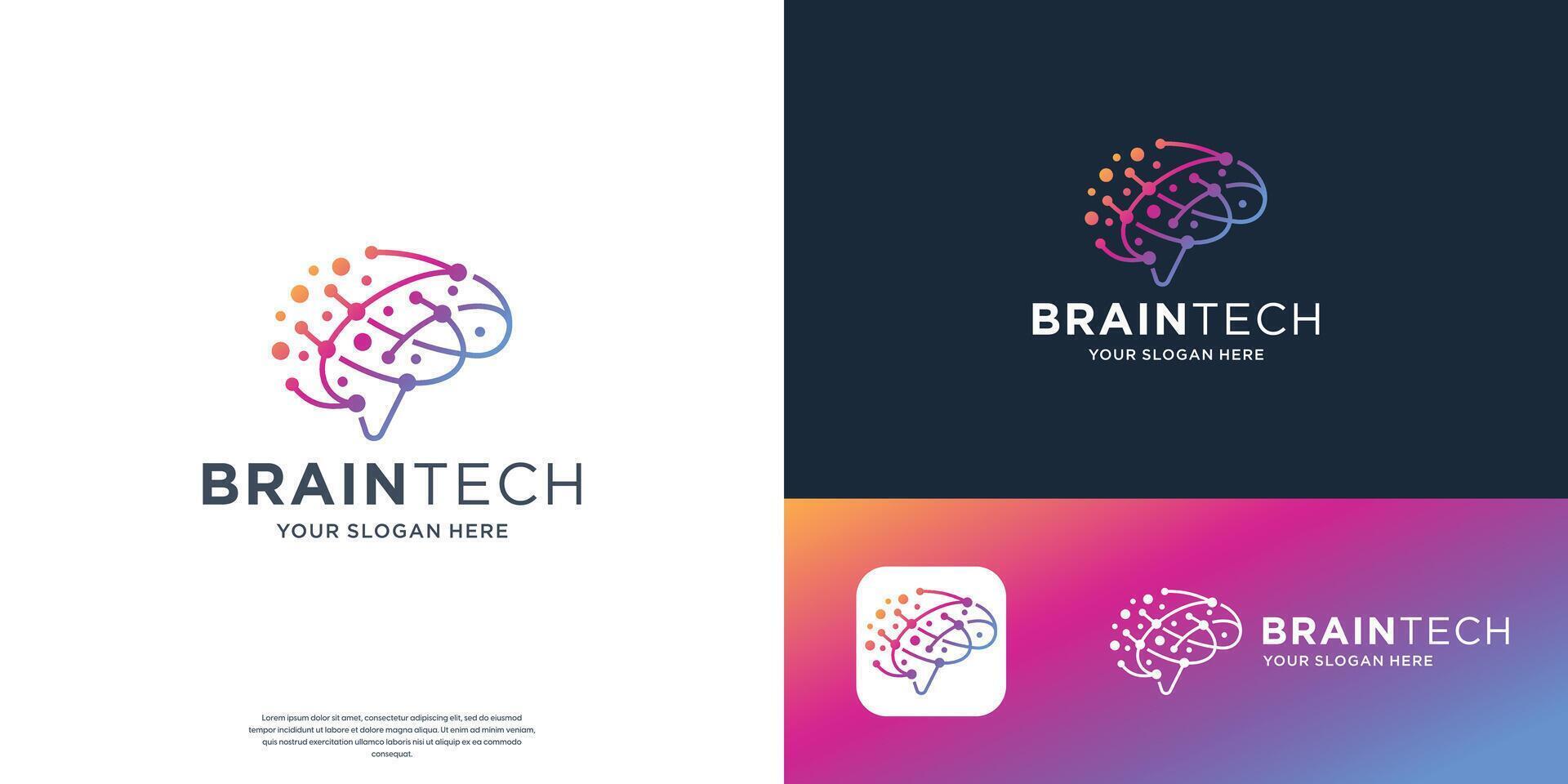 minimalist Brain Logo Design Template. creative lines dot and colorful concept. vector