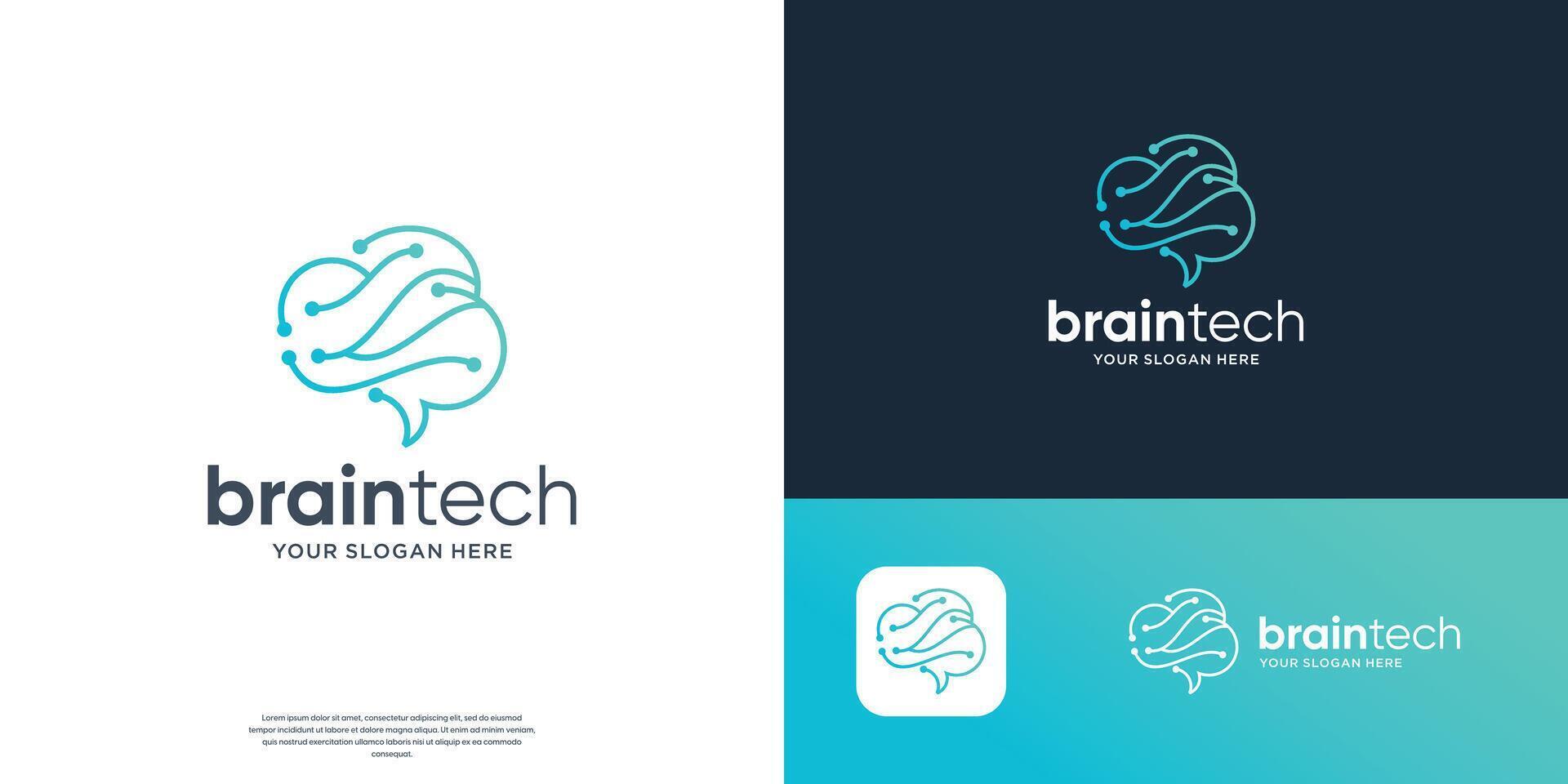 minimalist brain tech logo design, circuit tech concept line style illustration. vector