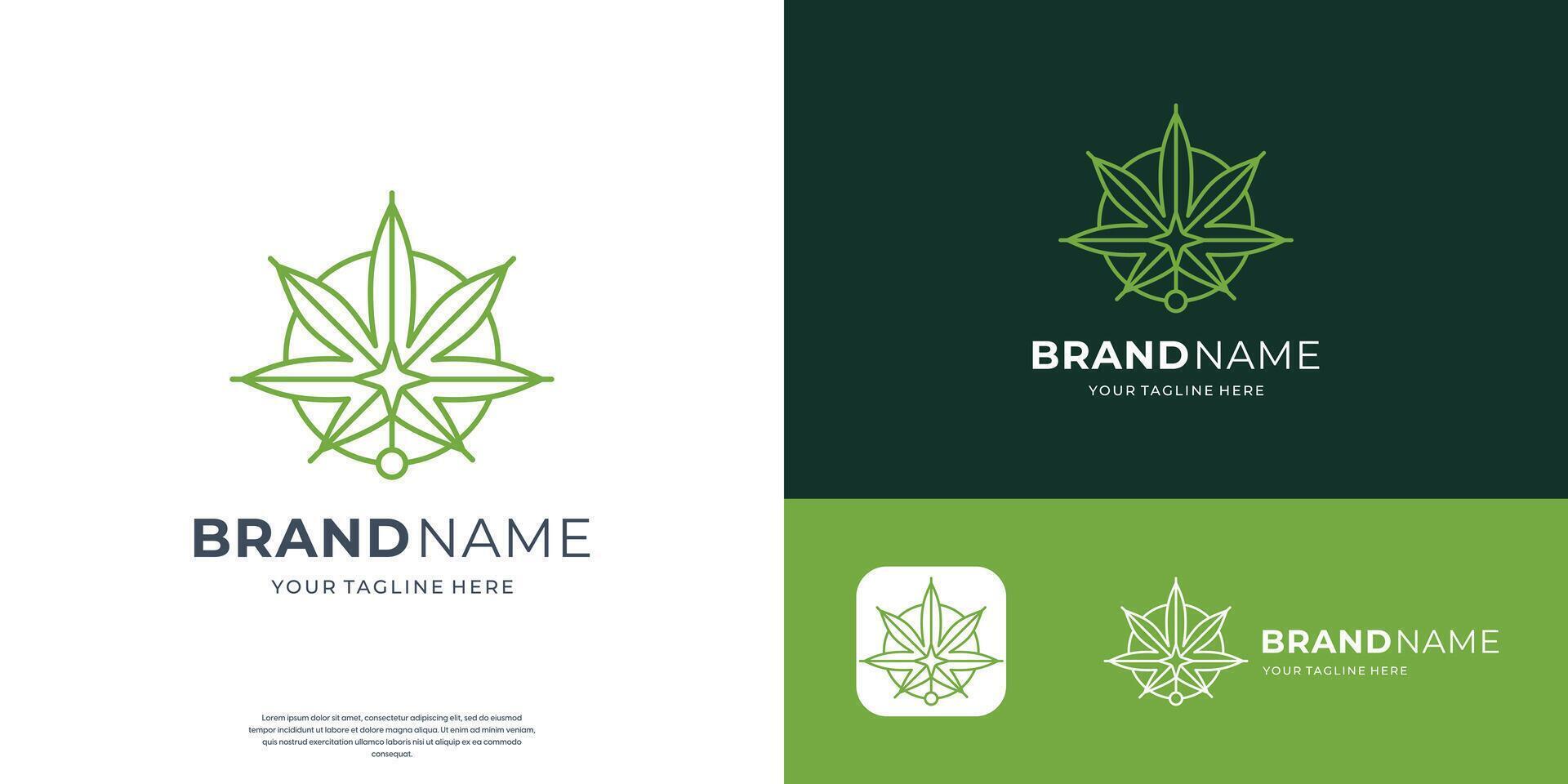minimalist cannabis logo green leaves combined with circle line shape design. vector