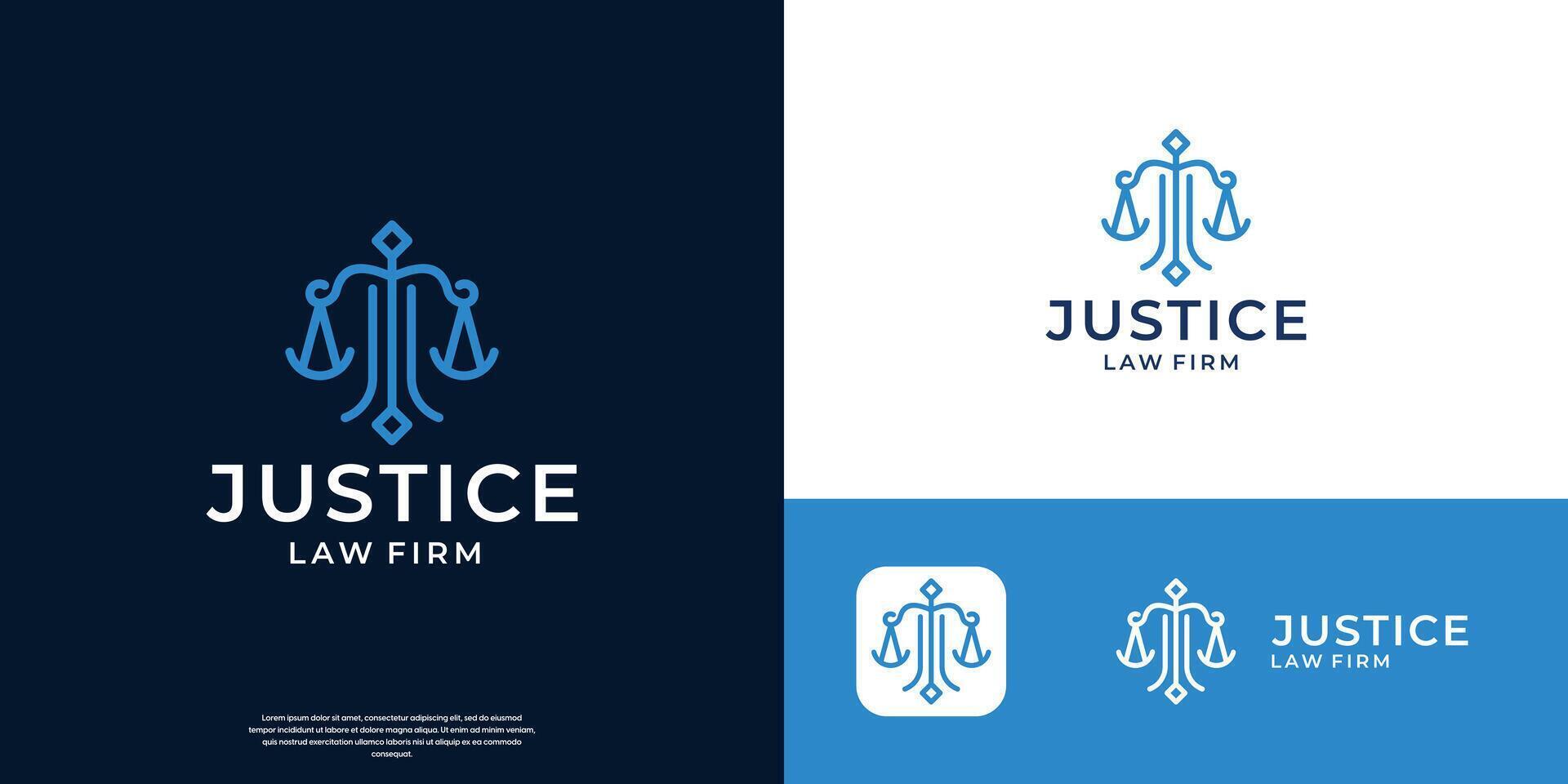 justice minimal line logo design template. scale and attorney law illustration. vector