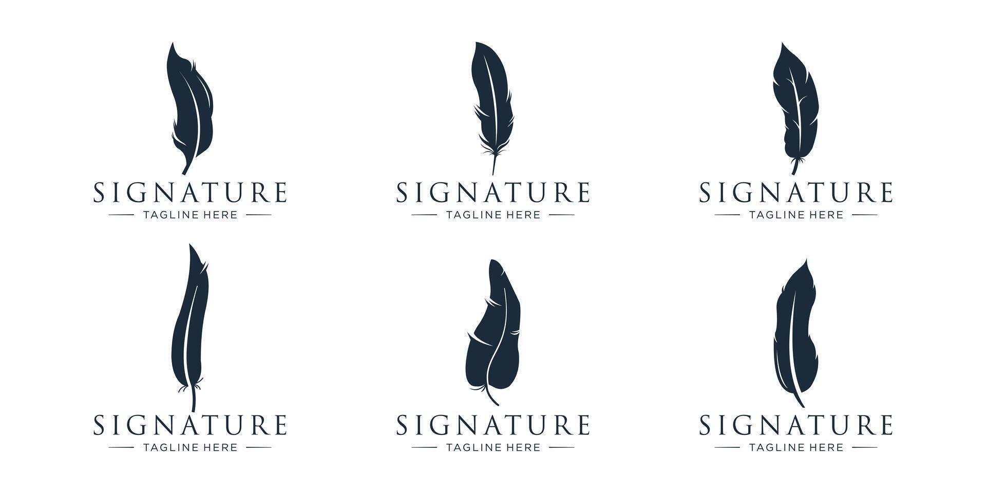 creative logos of signature quill feather pen inspiration. vector