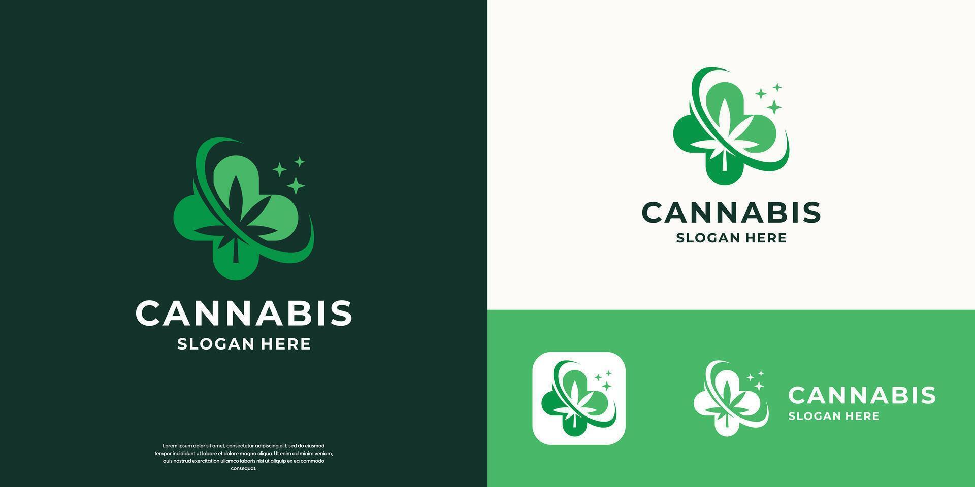cannabis leaf logo combined with medical cross design template. vector