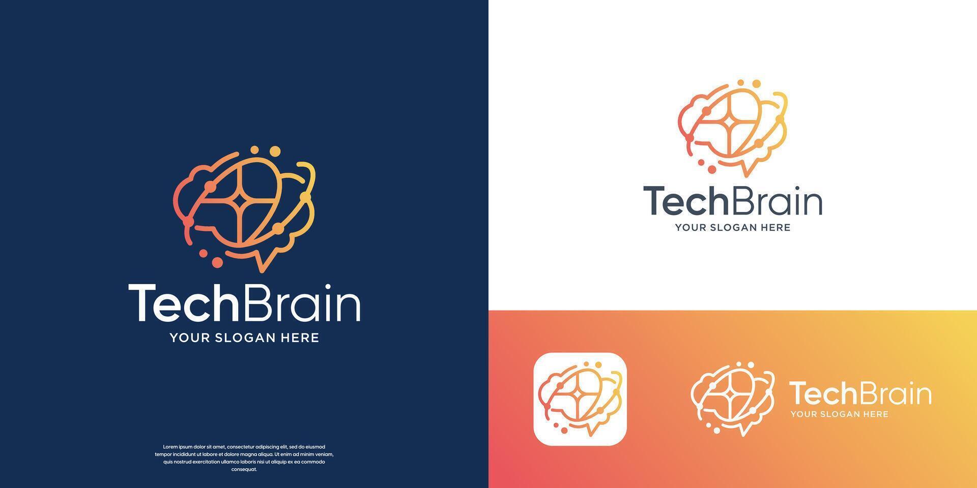 Brain tech logo design, elements idea creative concept illustration. vector