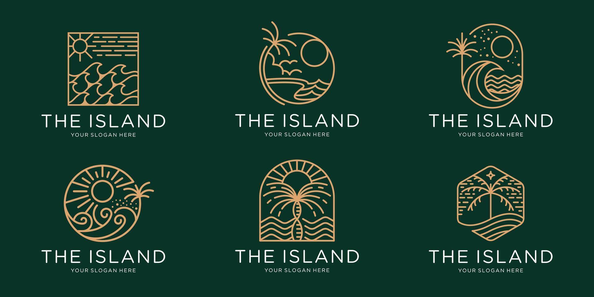 set of minimalist island mono line logo design template with golden color. vector