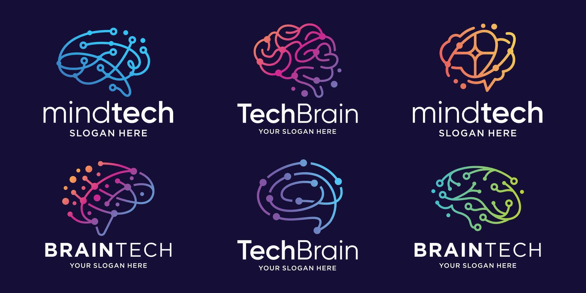 minimalist of tech brain logo design concept with gradient color branding. vector