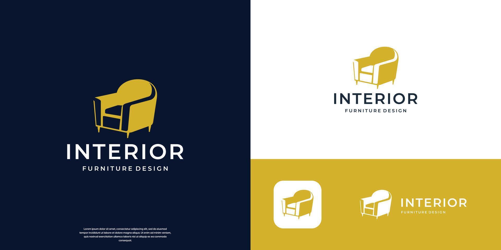 creative of furniture sofa logo design with silhouette shape design concept and golden color brand. vector