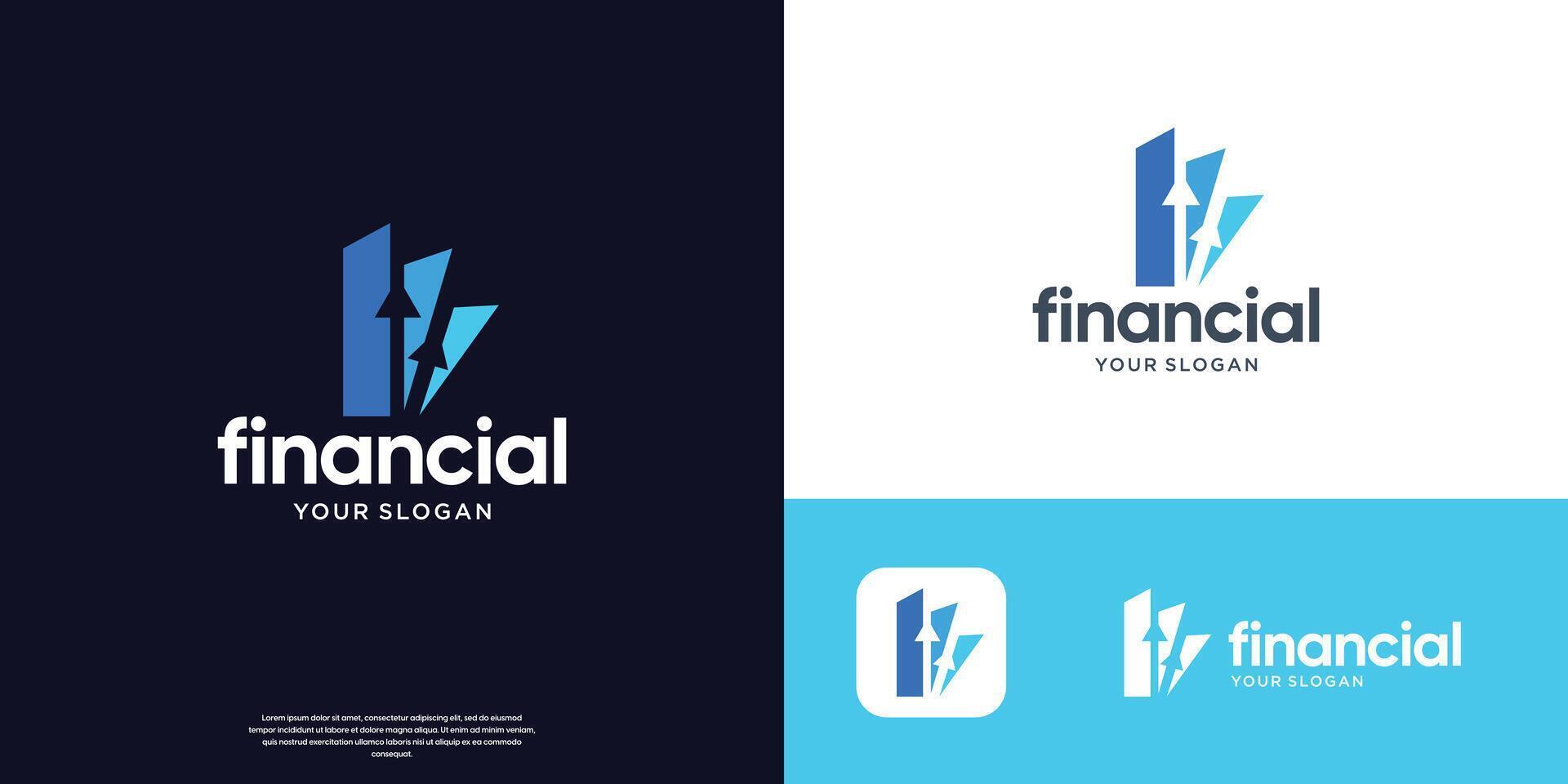 geometric financial logo design with combined silhouette growth arrow up concept. vector