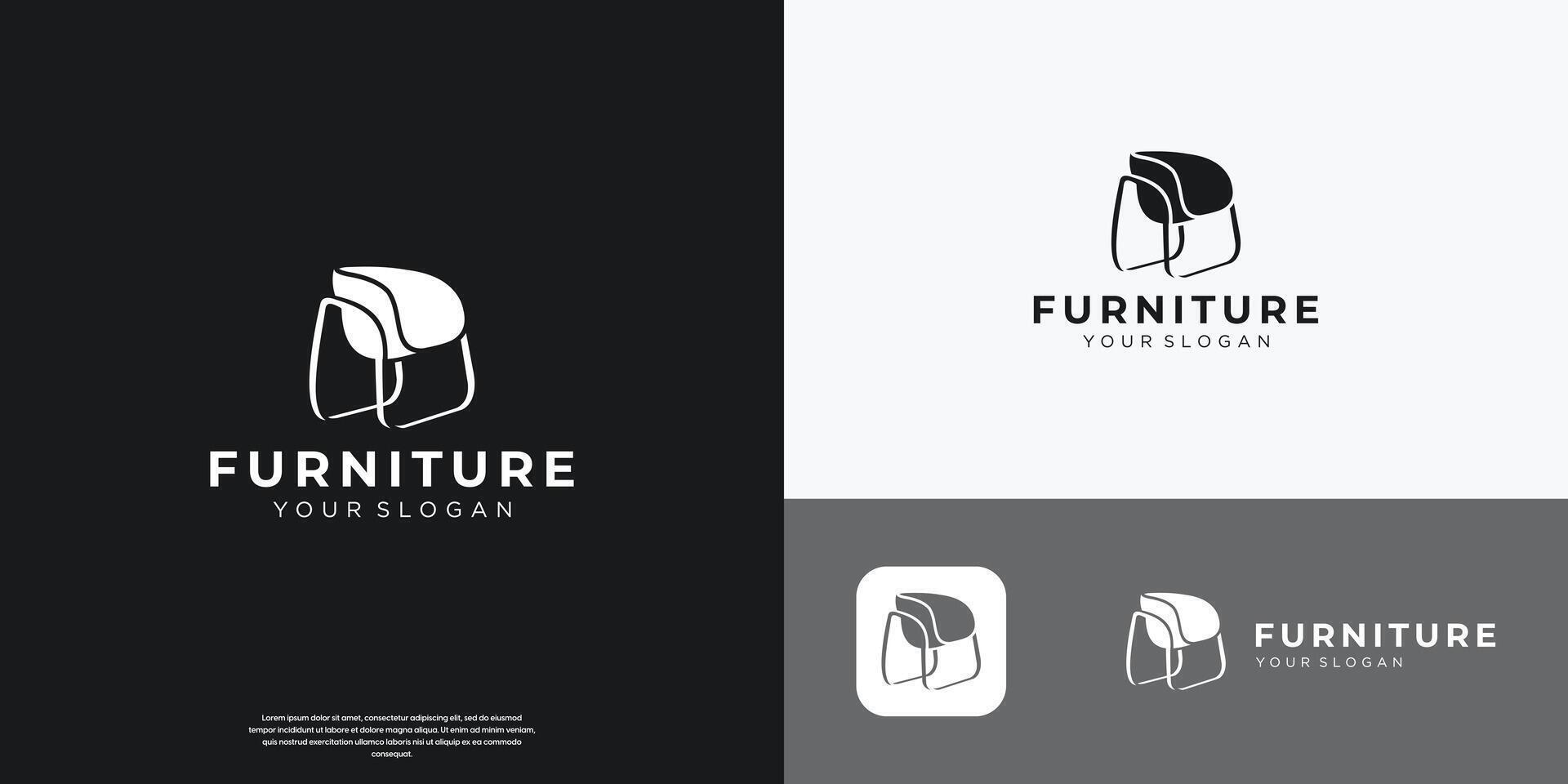 furniture silhouette logo with creative geometric line style design for furniture store inspiration. vector