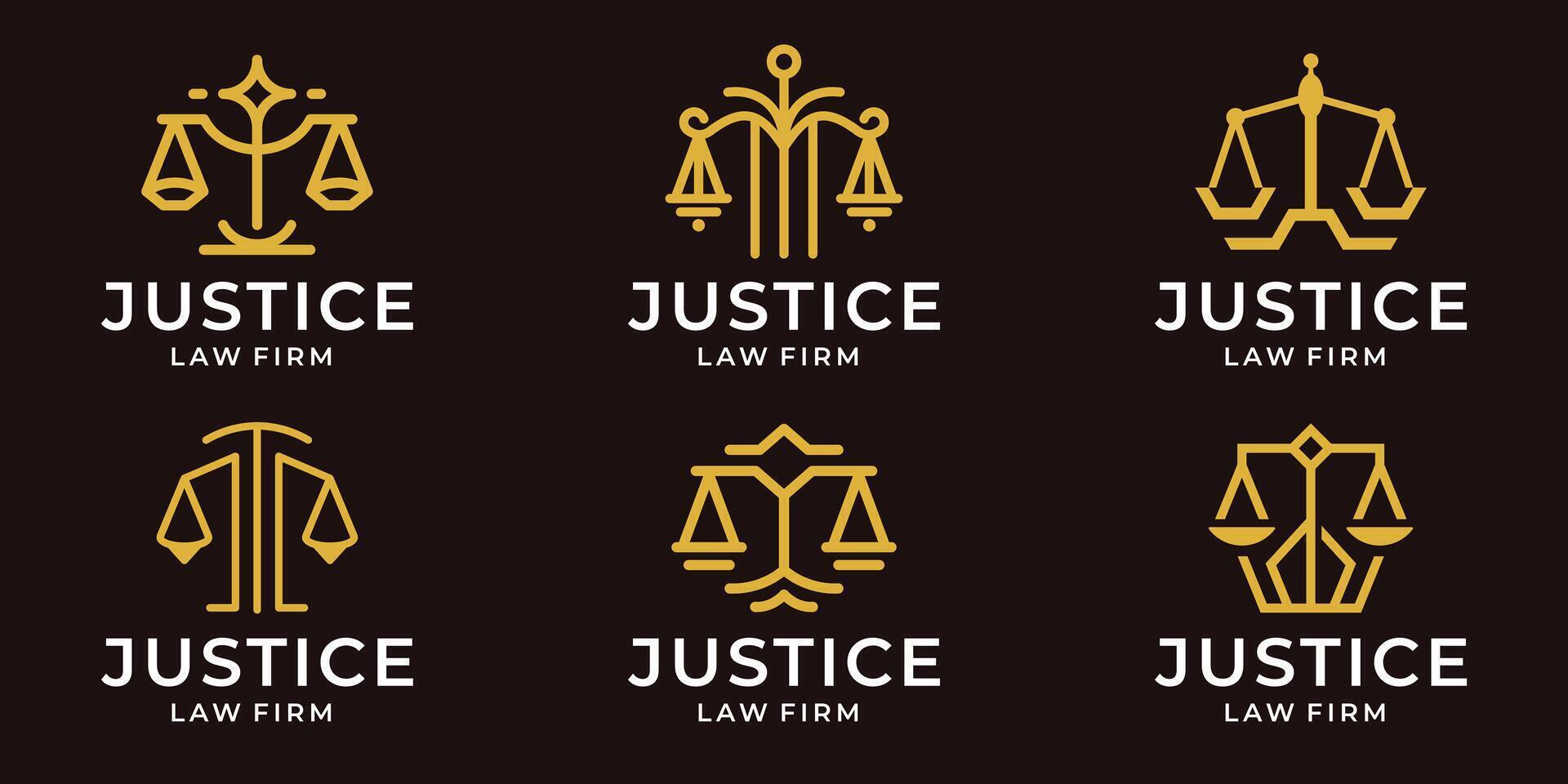 set bundle justice law firm logo with golden color on dark background. vector