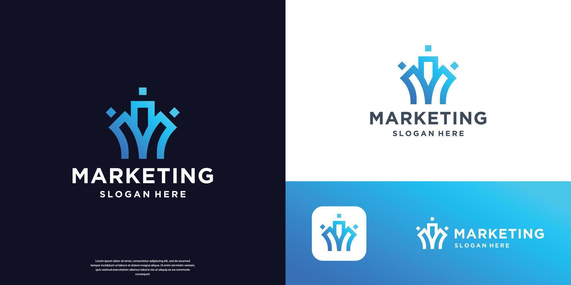Abstract letter m marketing symbol with growth diagram logo. vector