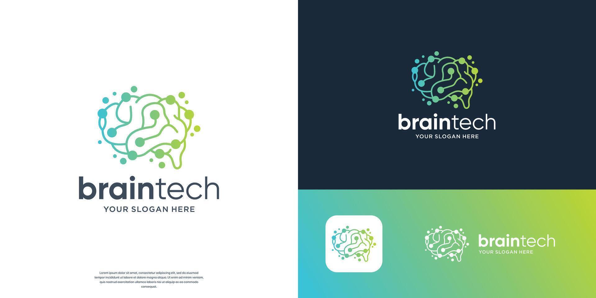 minimalist Brain circuit logo design, dot tech concept logos for company of technology. vector