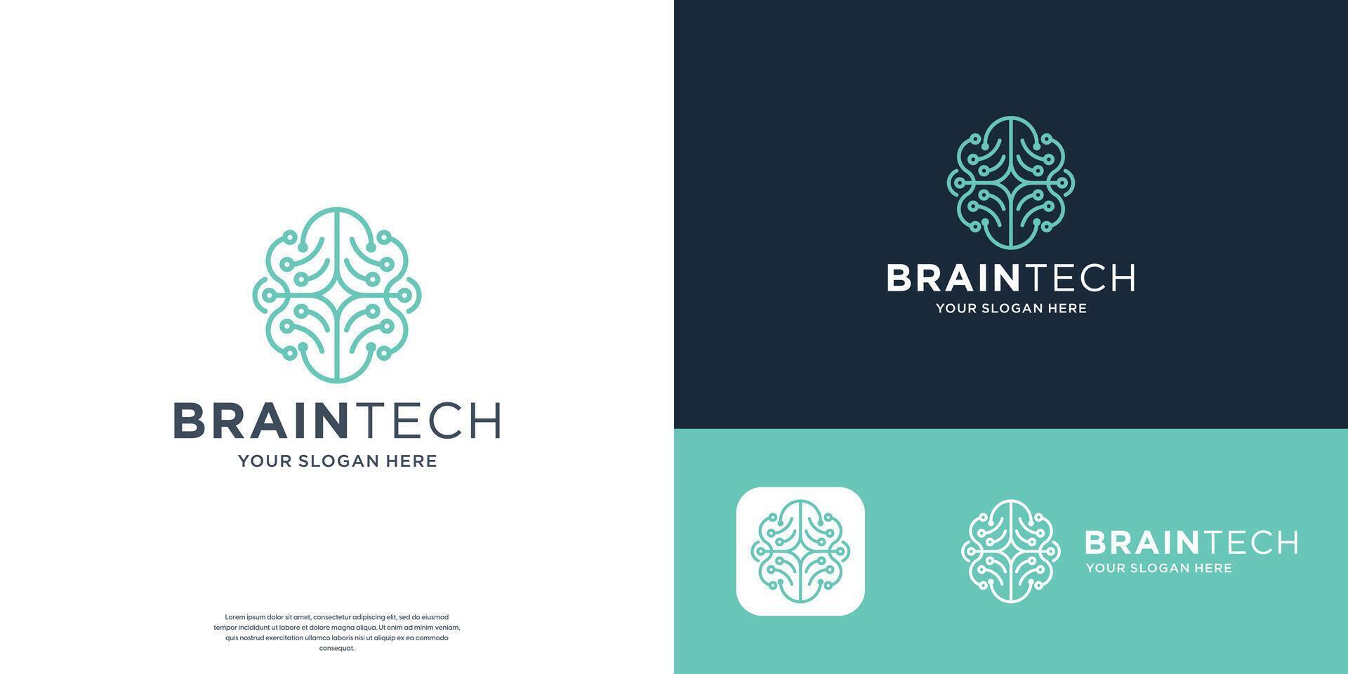 geometric line brain tech logo design template. vector