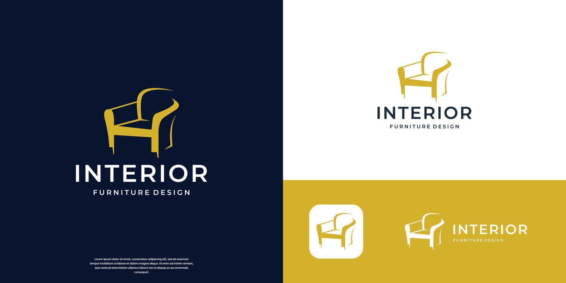 creative of furniture chair logo design with silhouette shape design concept and golden color brand. vector
