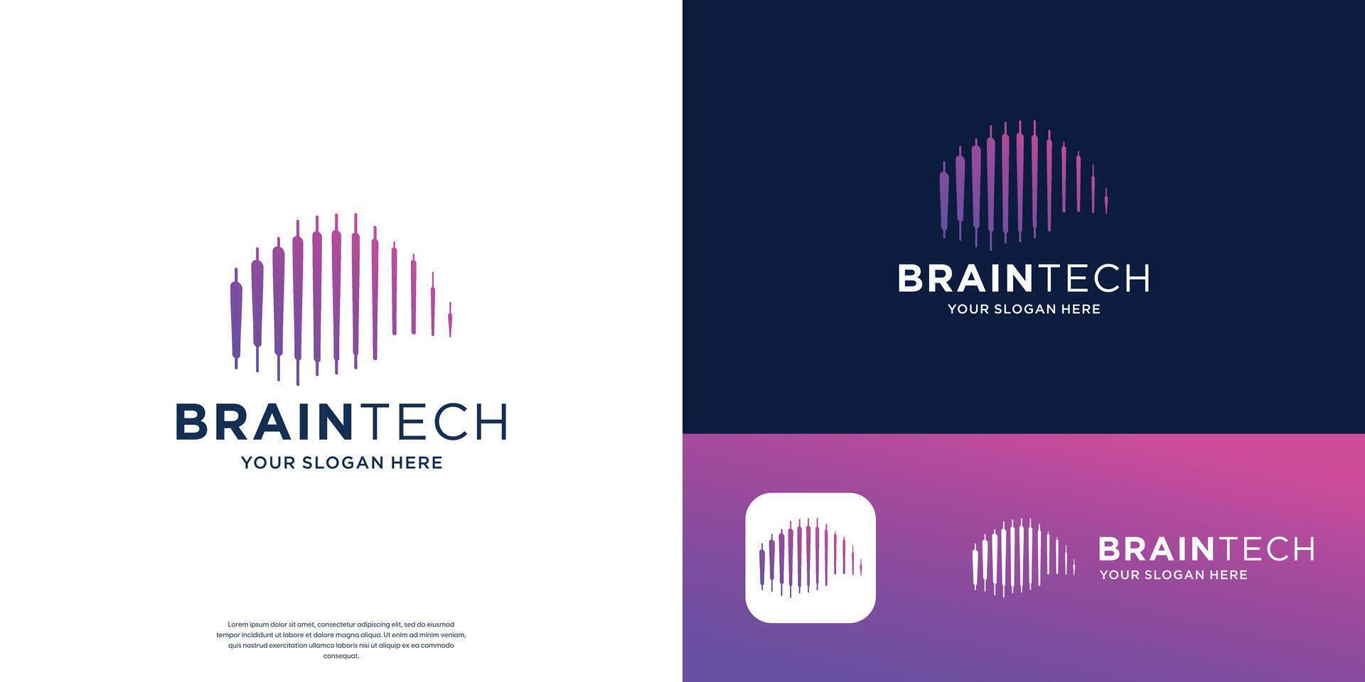 Brain tech Logo silhouette design . Brainstorm think ideas symbol. vector