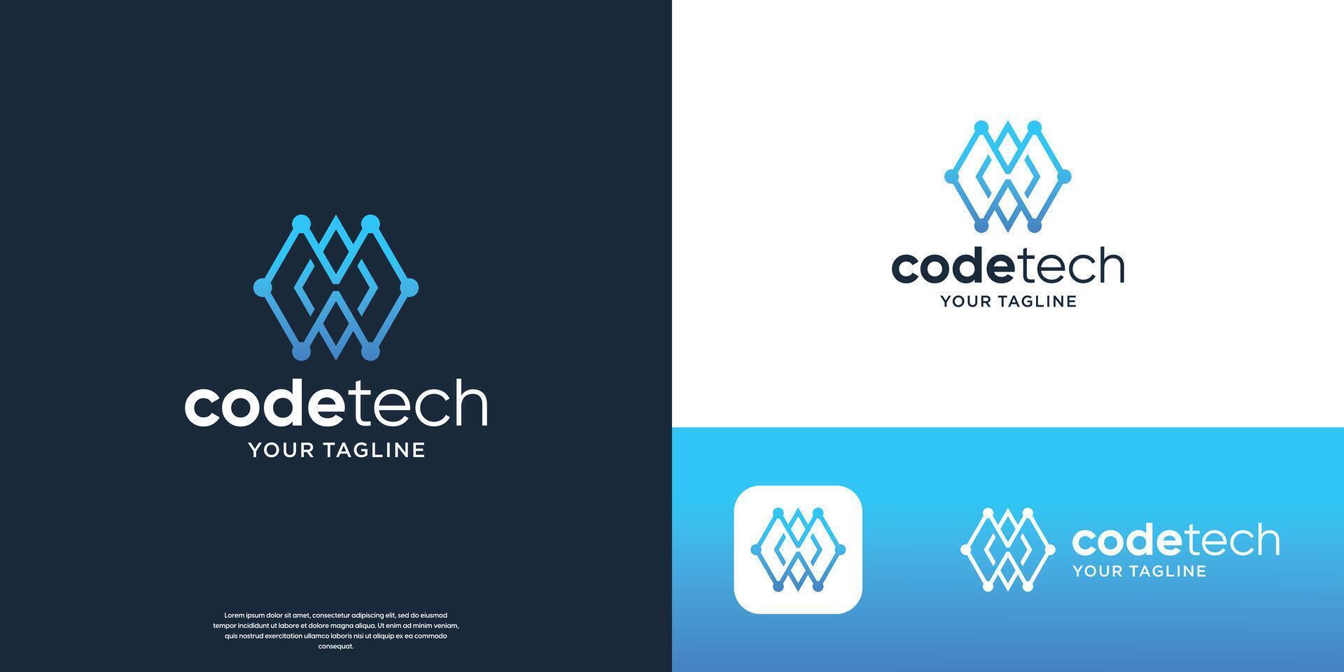 geometric code tech logo design, abstract line technology concept ...