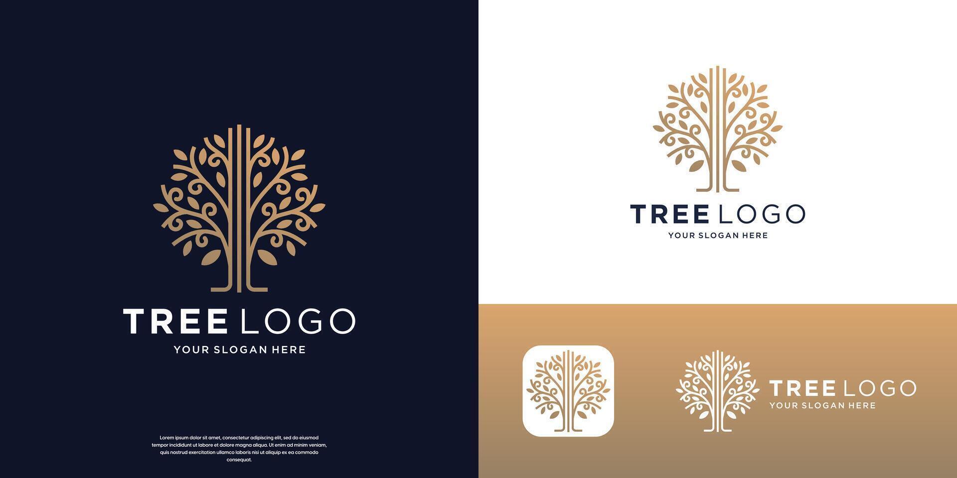 creative tree minimal logo symbol illustration design, nature tree line art logo design vector