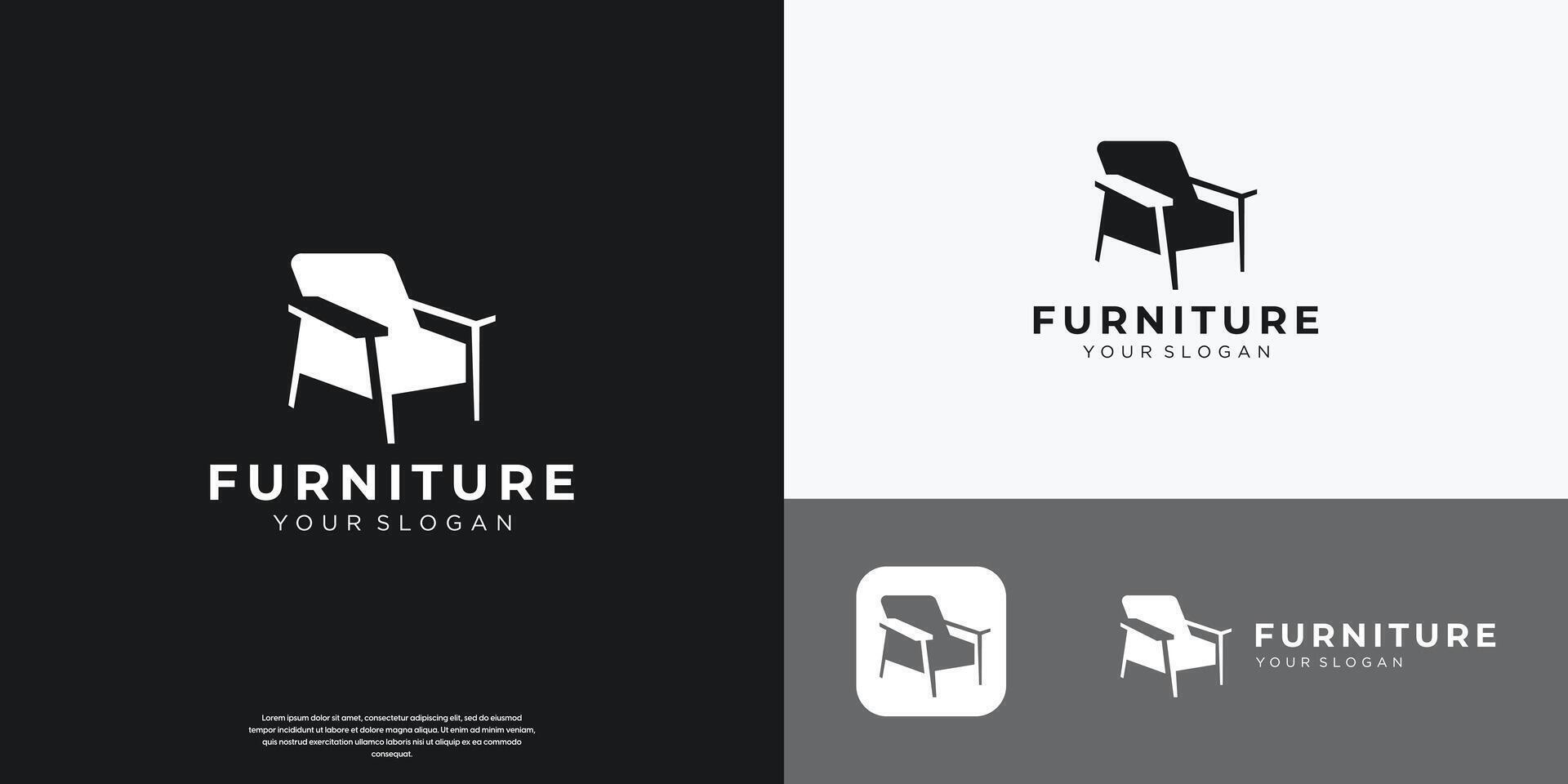 creative furniture logo template, interior design inspiration with silhouette shape concept. vector
