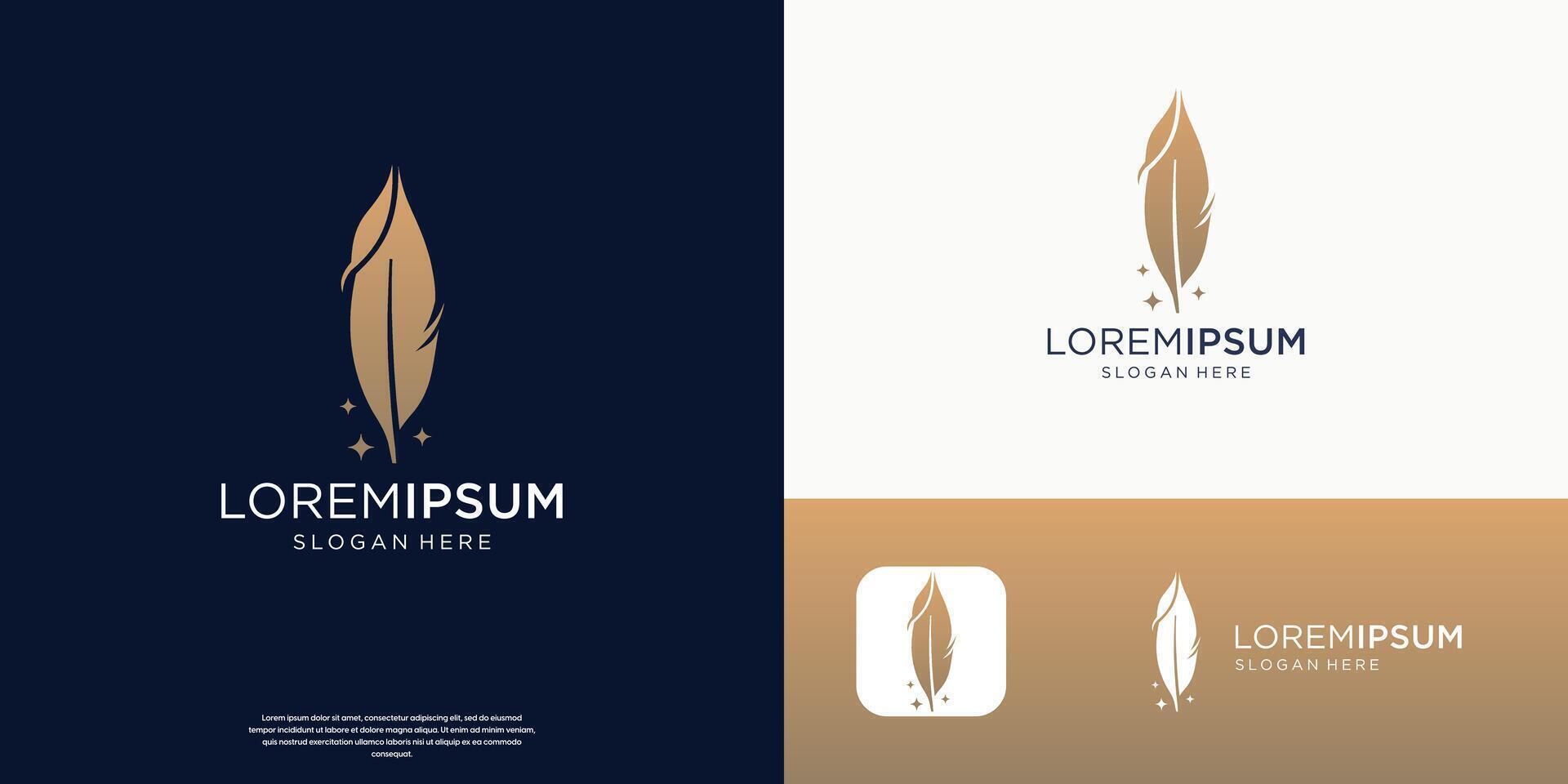 creative of quill feather logo design with golden color branding vector