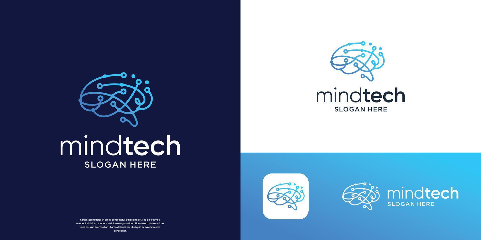 minimalist Brain circuit logo design, dot tech concept logos for company of technology. vector