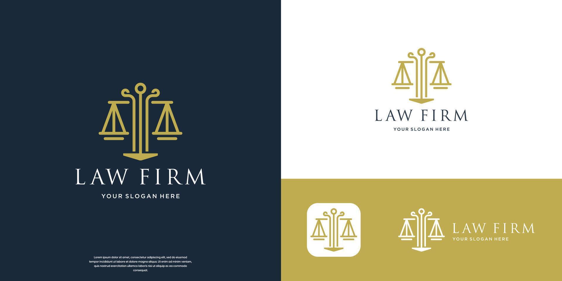 Lawyer symbol logo, scale and justice minimal line icon. vector