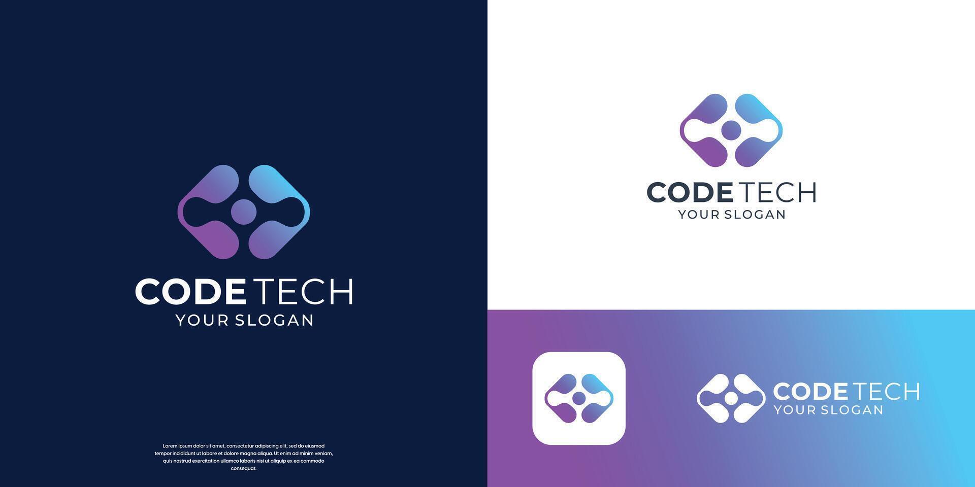 Modern coding tech logo template. connection dot technology symbol illustration. vector