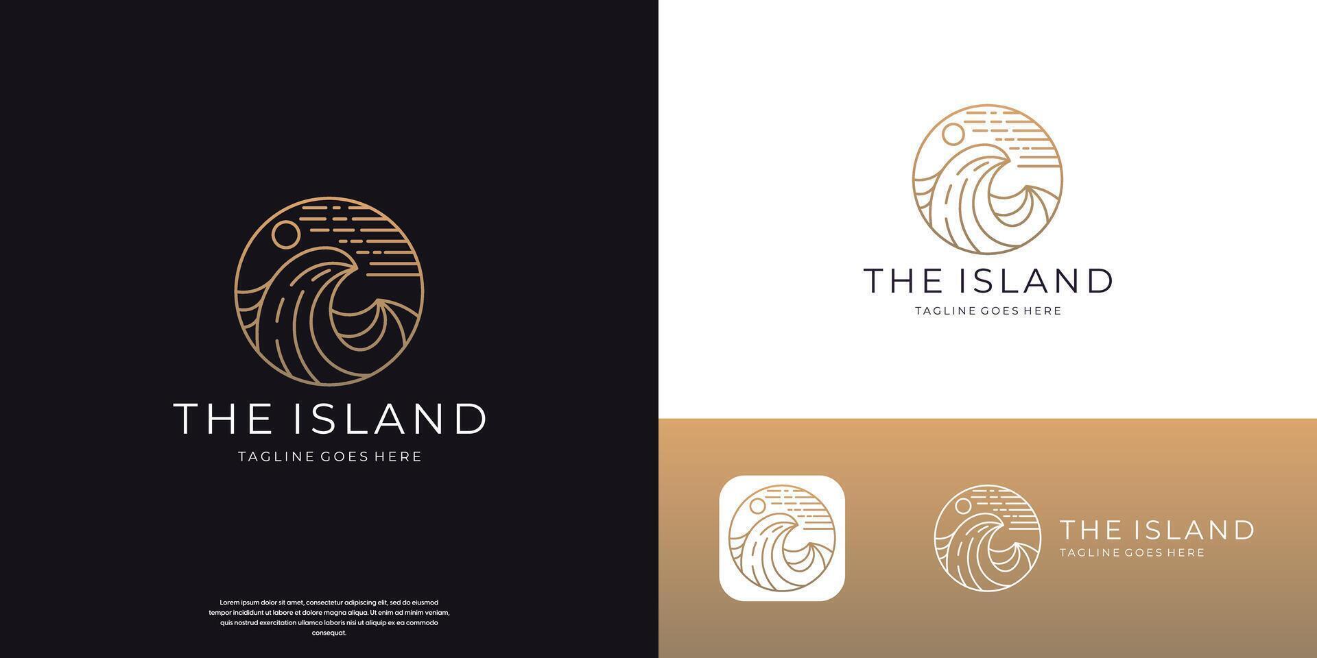 monoline Beach or coast logo designs,simple sun and ocean shape illustration. vector