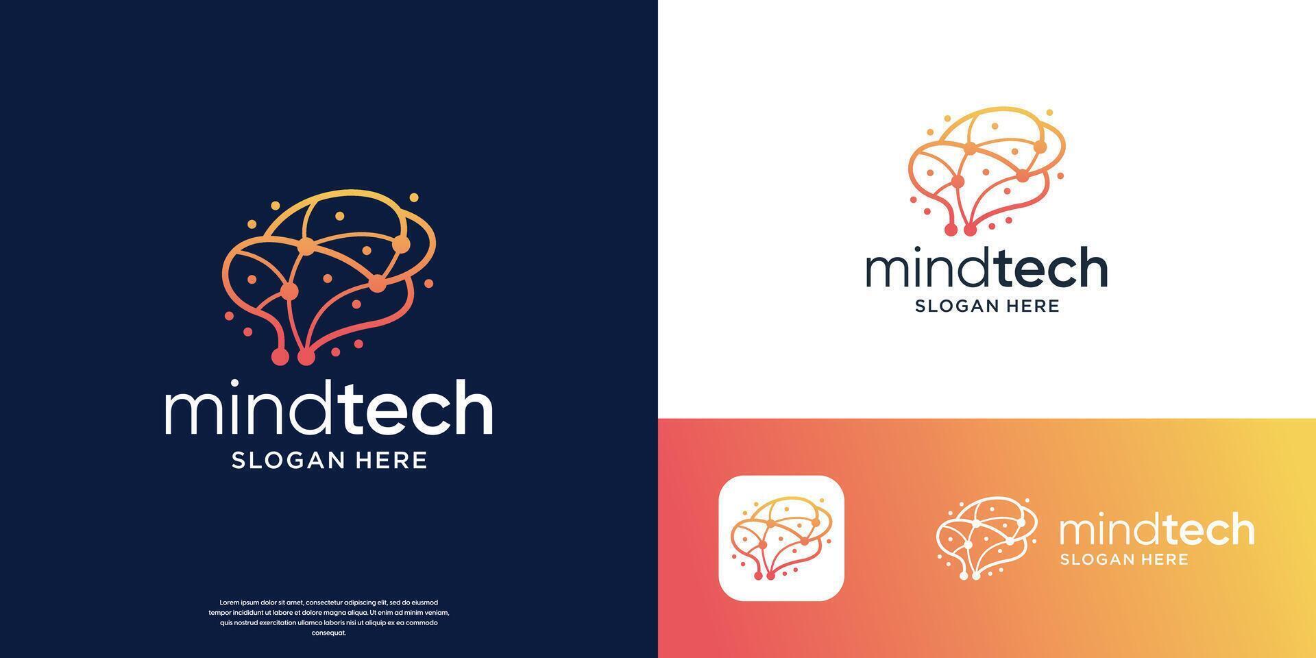 brain tech logo design with creative connect line dot symbol. vector