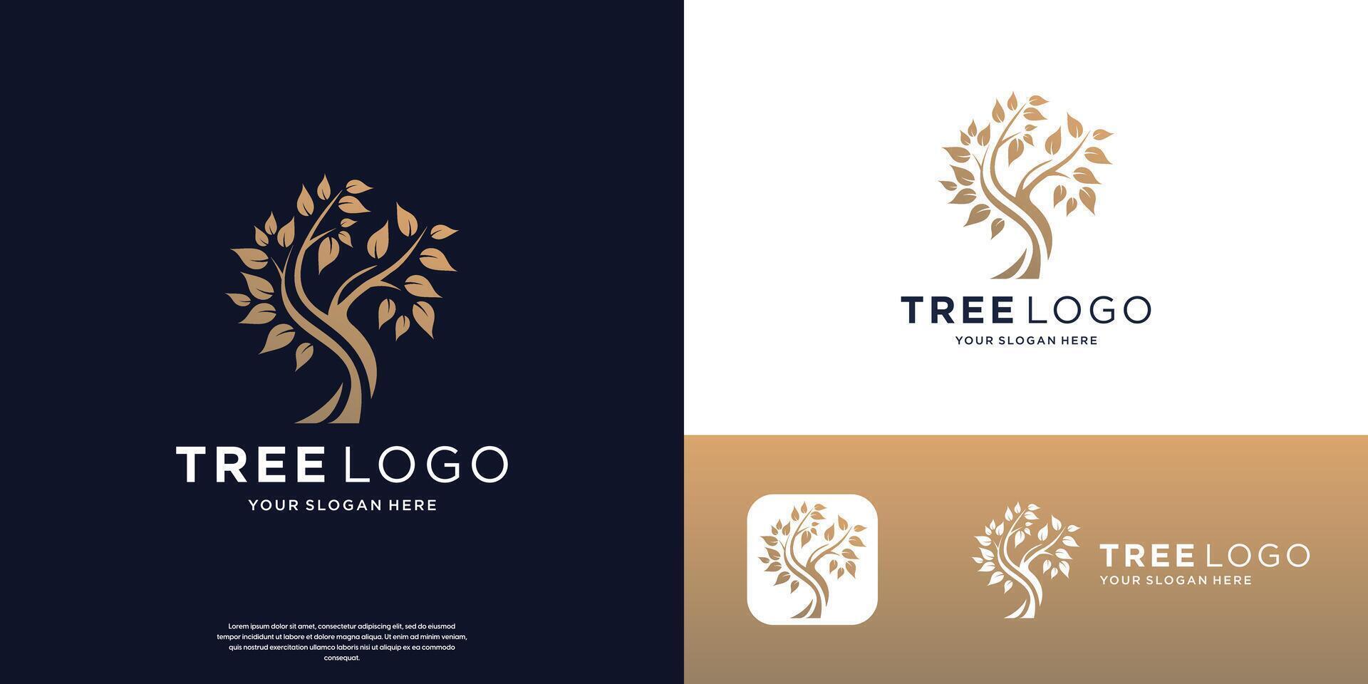 creative golden tree logo inspiration, nature plant tree symbol element. vector