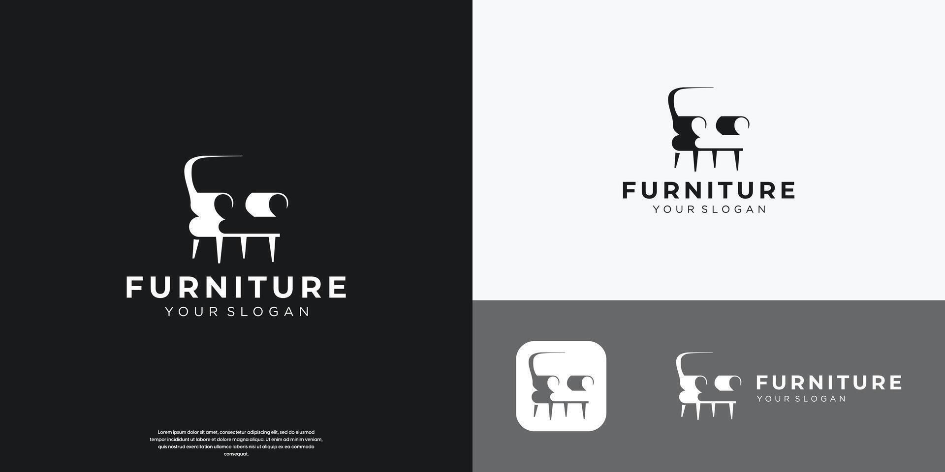 furniture silhouette logo with creative geometric line style design for furniture store inspiration. vector
