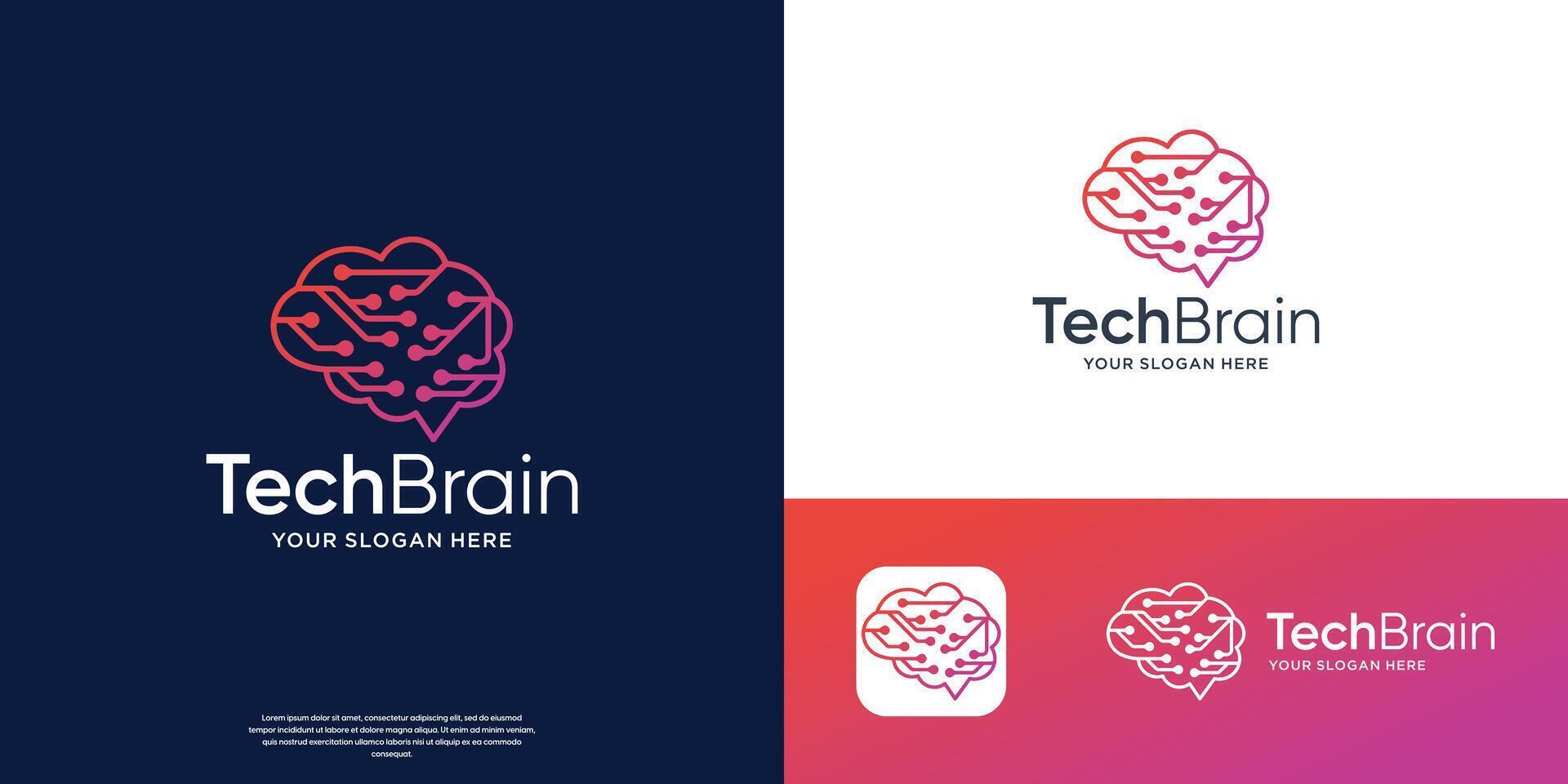 digital brain logo template, brain connection logo designs. vector