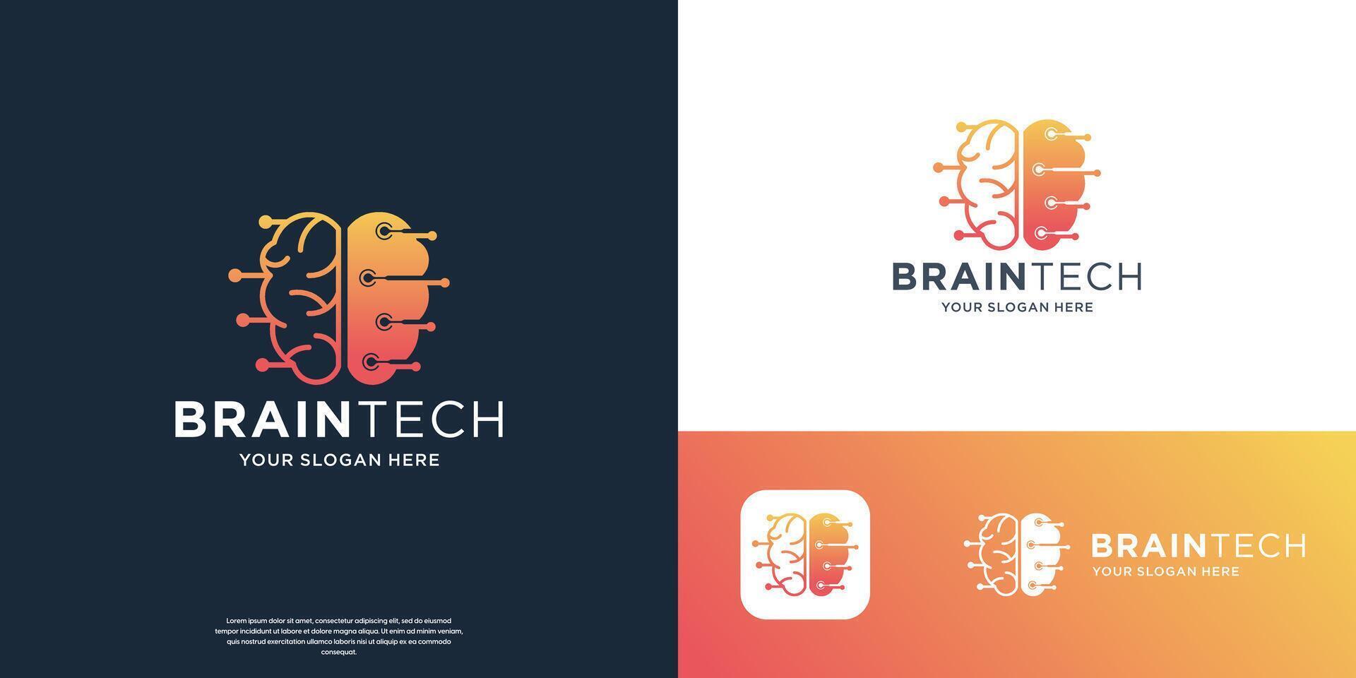 tech brain logo design, smart technology logo designs concept. vector
