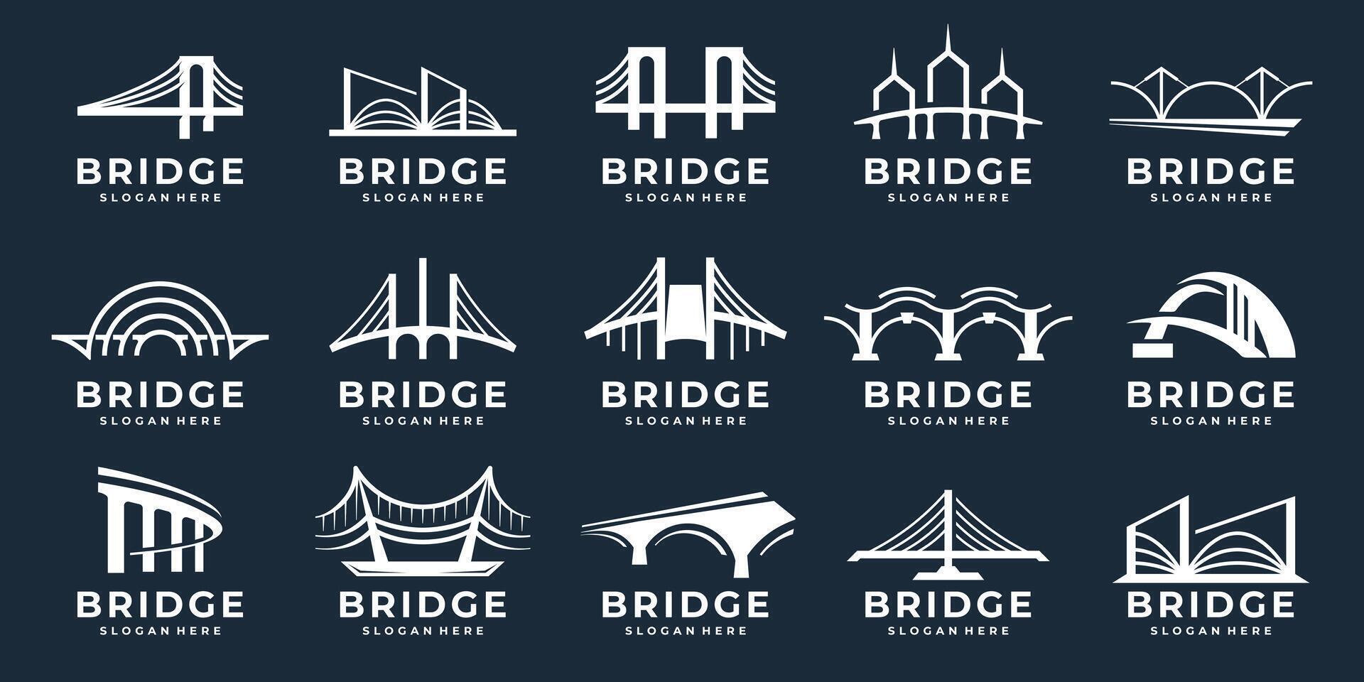 Set of bridge logos. Abstract bridge concept collection on dark background. vector