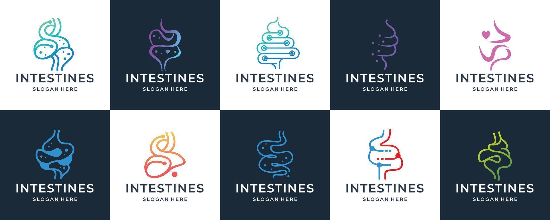 set of geometry line healthy intestine for health and doctor logo collection. vector