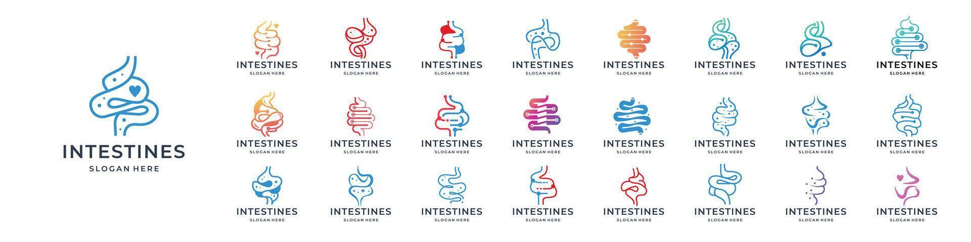 set of intestine logos for health and doctor logo collection. Intestine human digestion Organ design illustration. vector