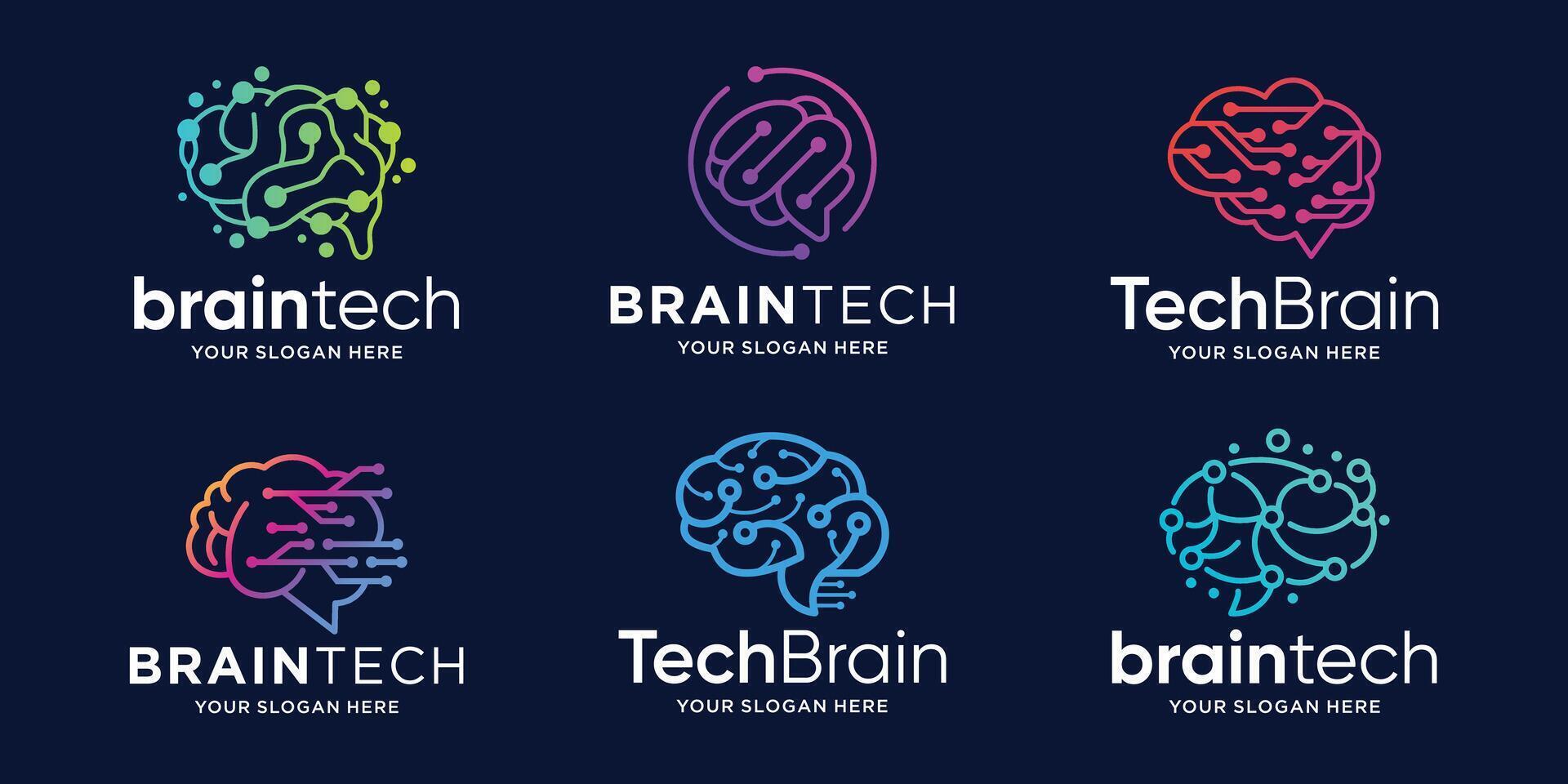 smart technology logotype concept, tech brain logo design collections. vector