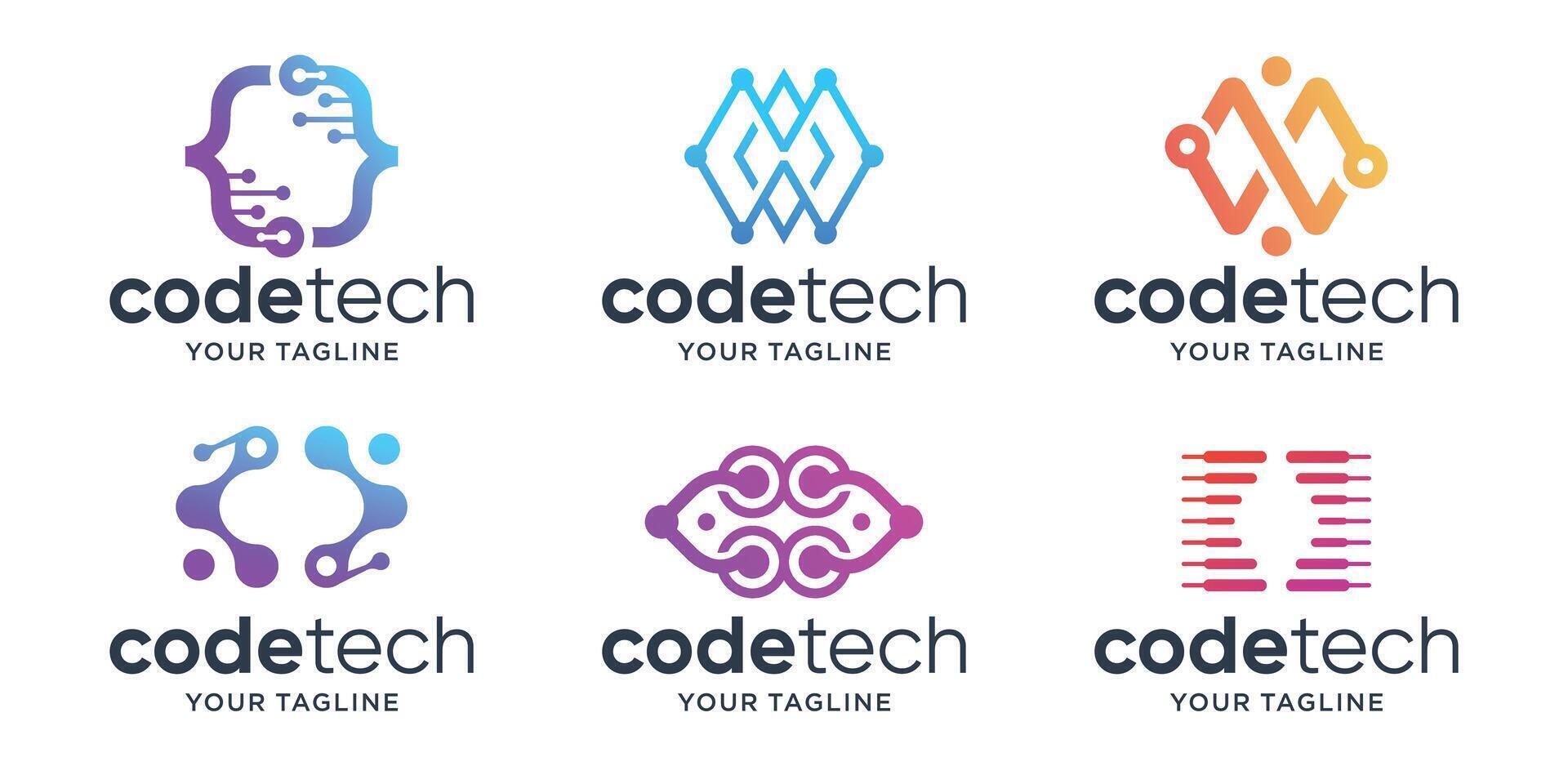 set collection of code tech logo brand of business. vector