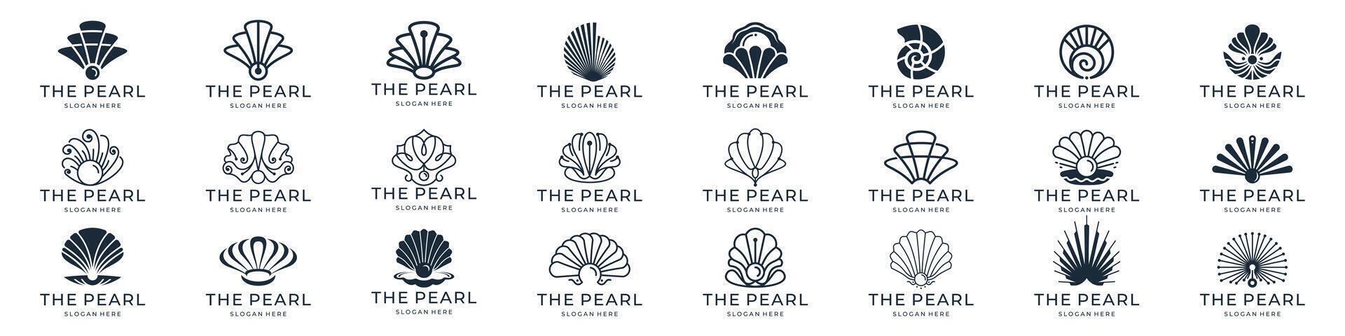 best collection of pearl logos. Sea shell icon, Set pearl shell symbol. illustration vector