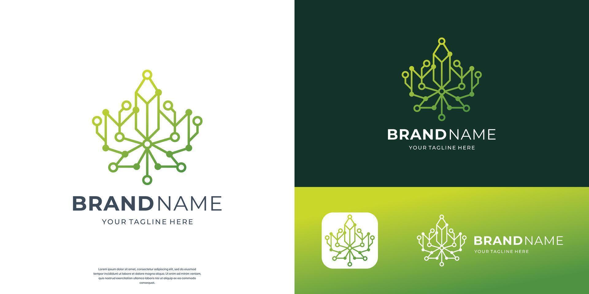 geometric cannabis logo tech line minimalist style and connect dot technology. vector