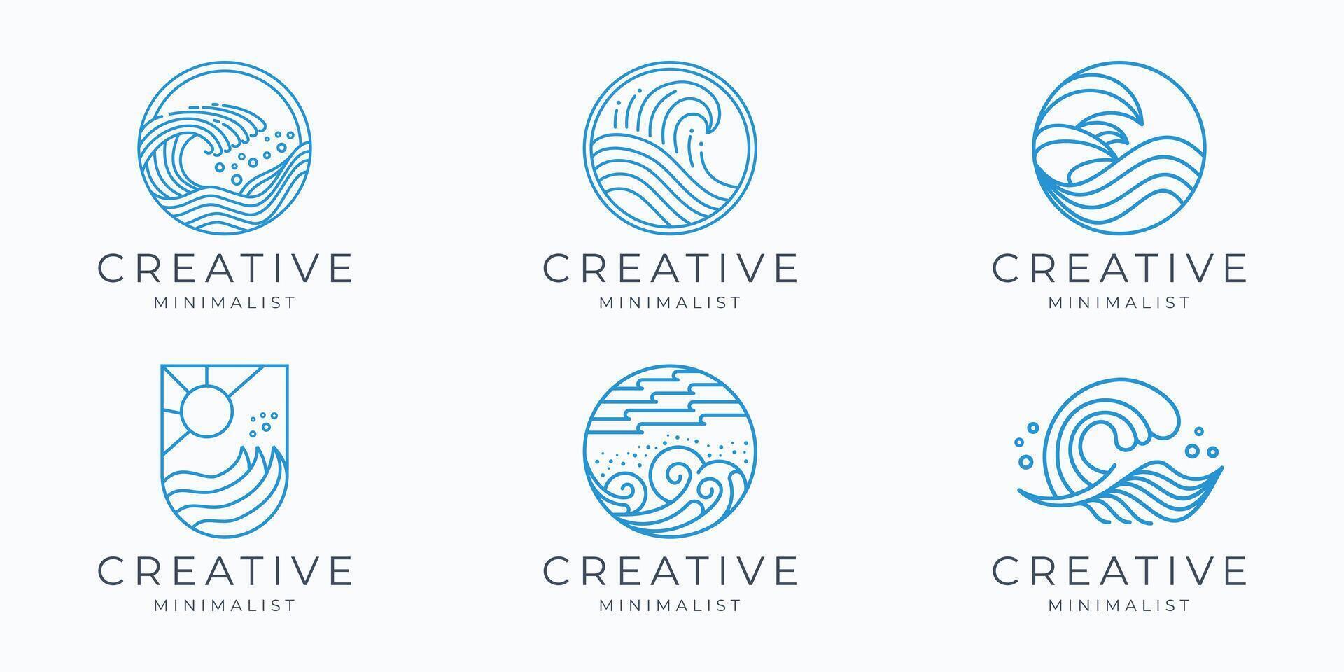 set of minimalist ocean wave logo monoline design inspiration. vector