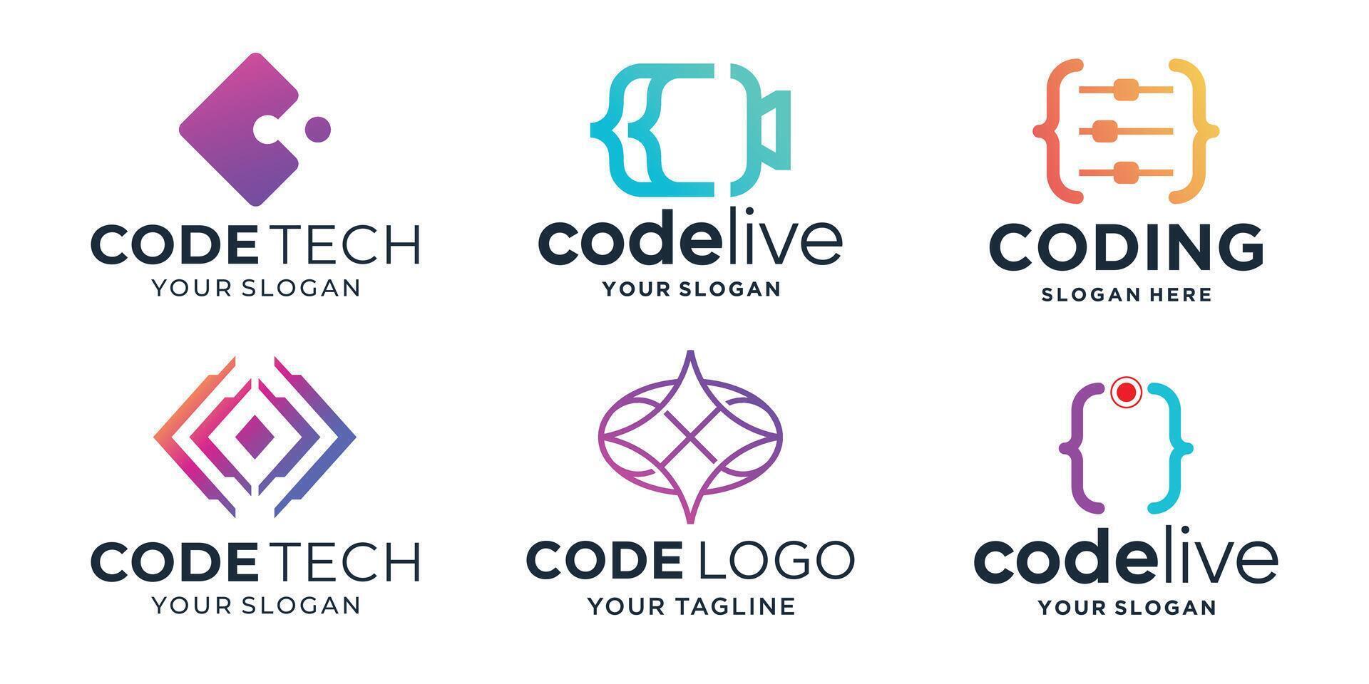 modern logos of code for coding, programming gradient logo template vector
