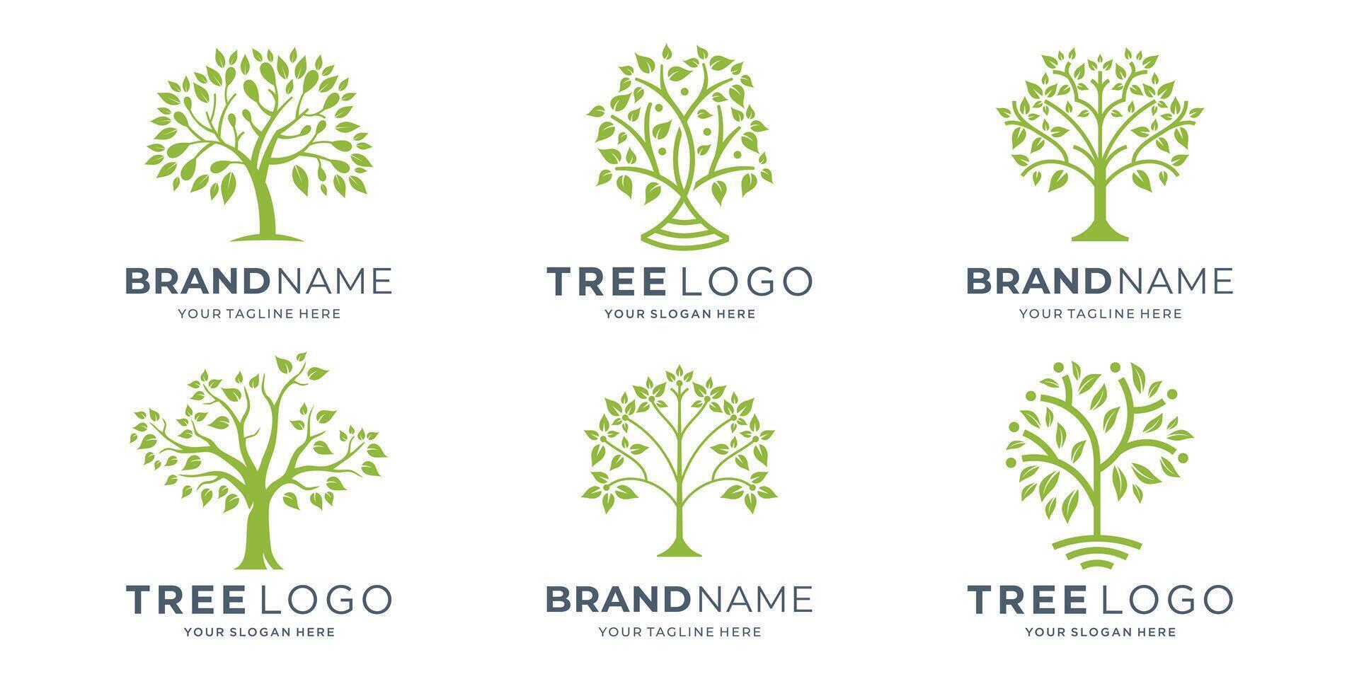 minimalist of green tree logo design collection for business of company. vector