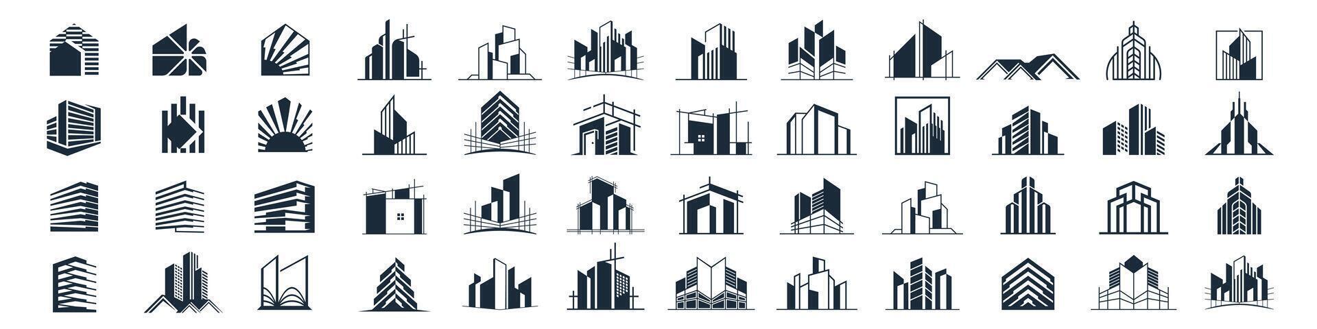 Building icon set. apartment illustration sign collection. skyscraper symbol. architecture logos inspiration. vector