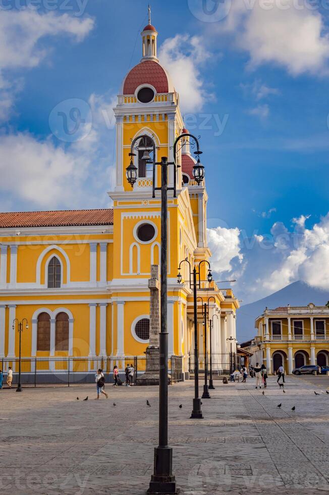 Lantern pole in a beautiful square. An illuminated lantern pole, Public lantern pole, Public lighting pole photo